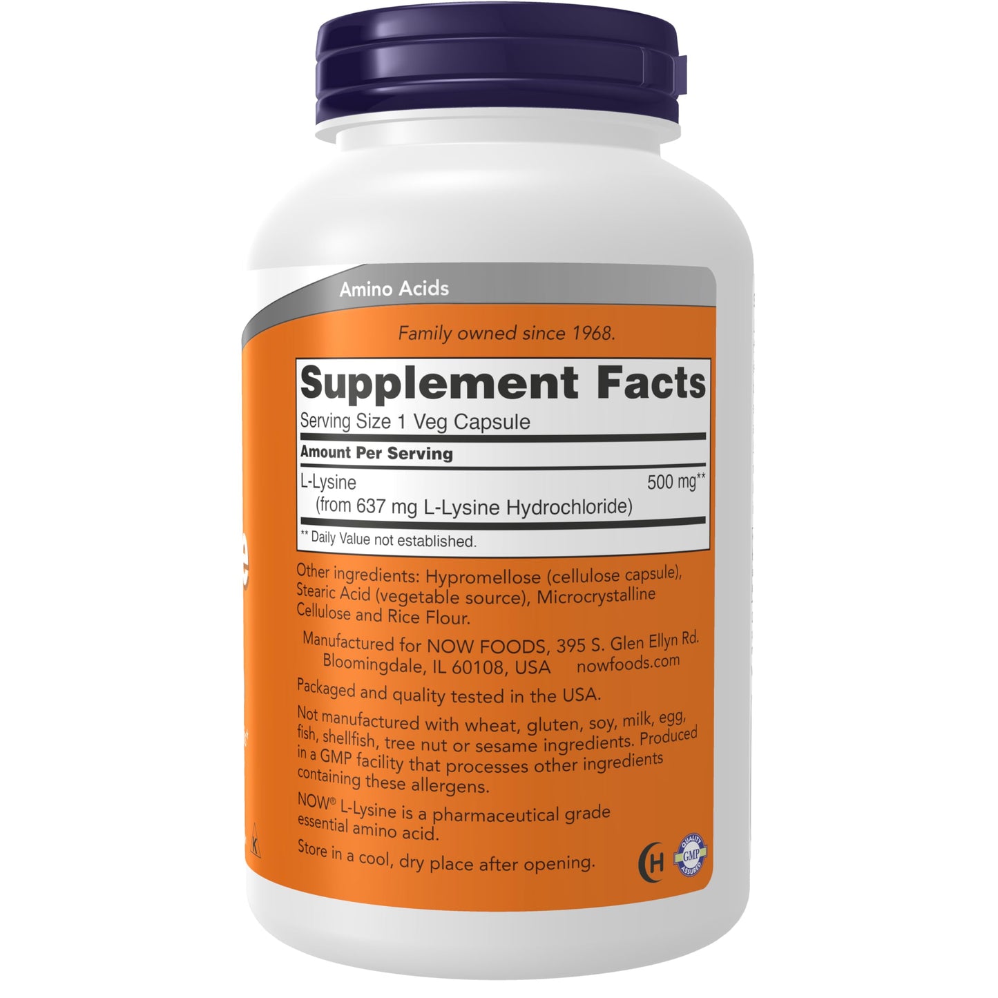 NOW Foods L-Lysine 500 mg Capsule, 250 Count
