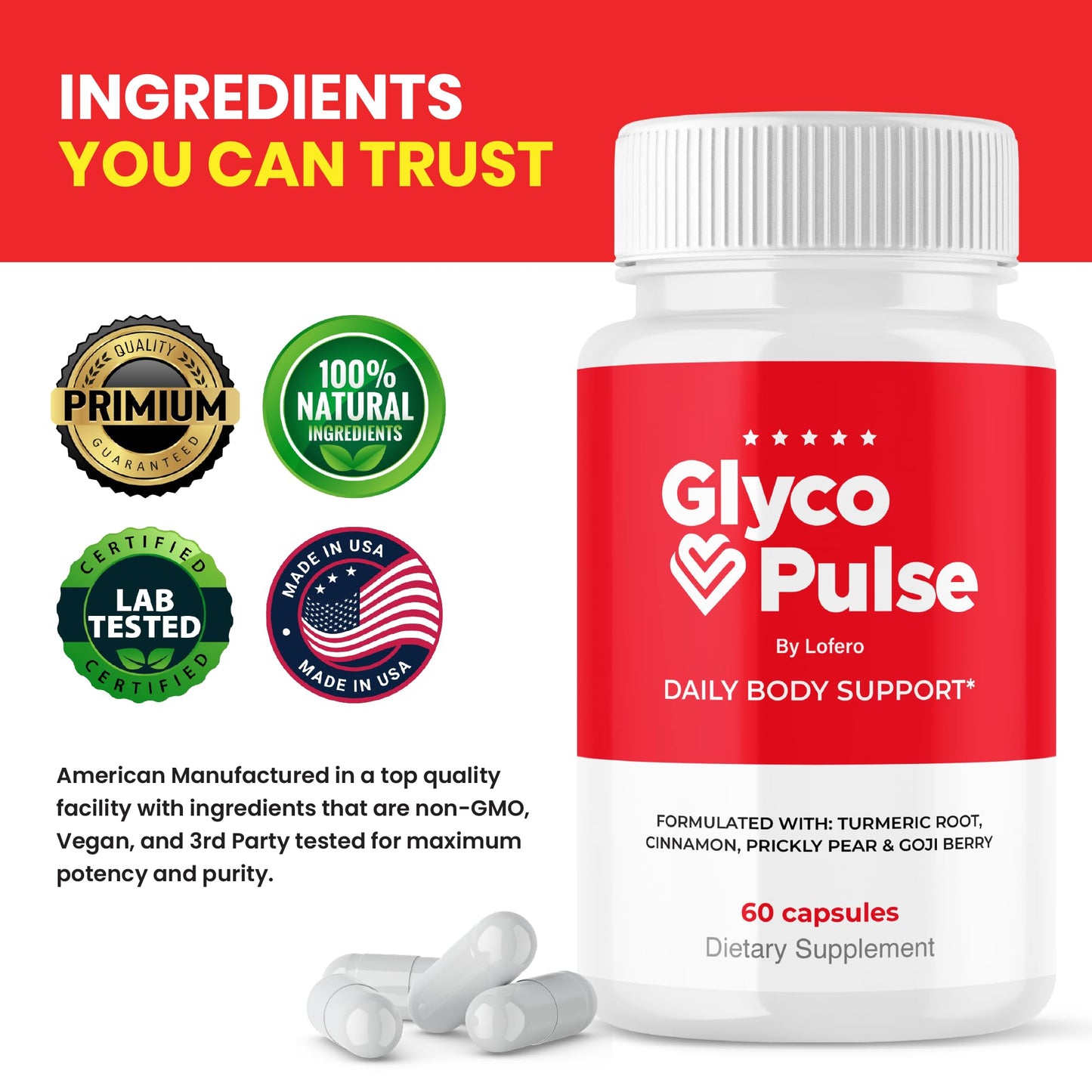 Lofero GlycoPulse Capsules, Advanced Maximum Strength and Balance Support Formula, All-Natural Premium Multivitamin, 180 Capsules