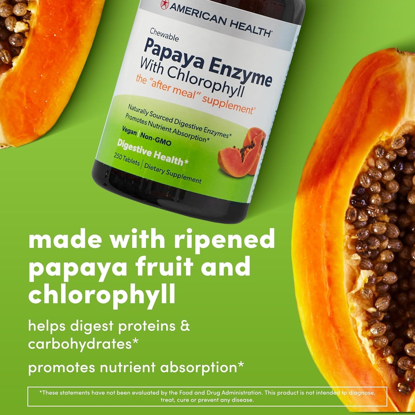 American Health Papaya Enzyme with Chlorophyll Chewable Tablets, 100 Count