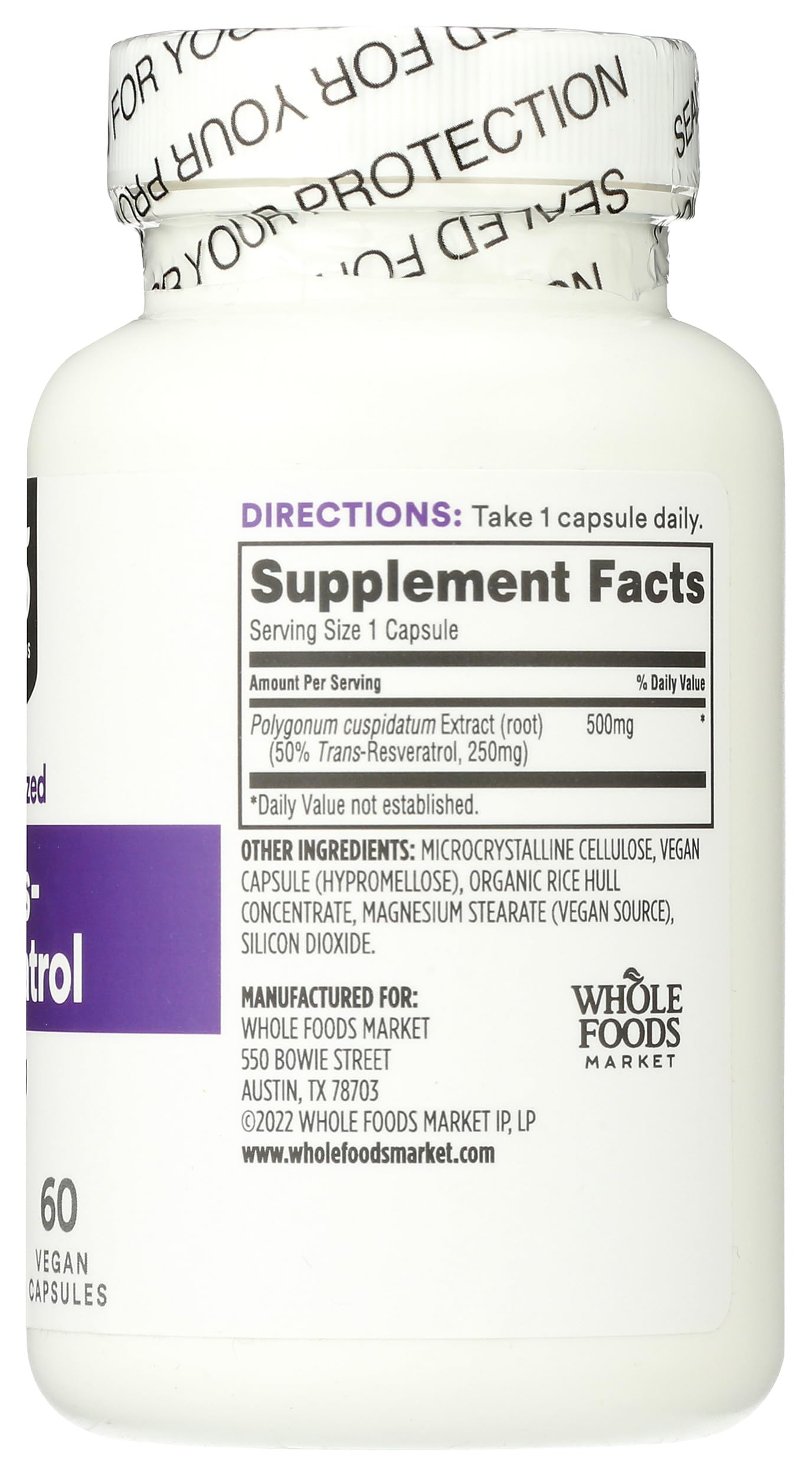 365 by Whole Foods Market Transresveratrol 250 mg Capsules, 60 Count