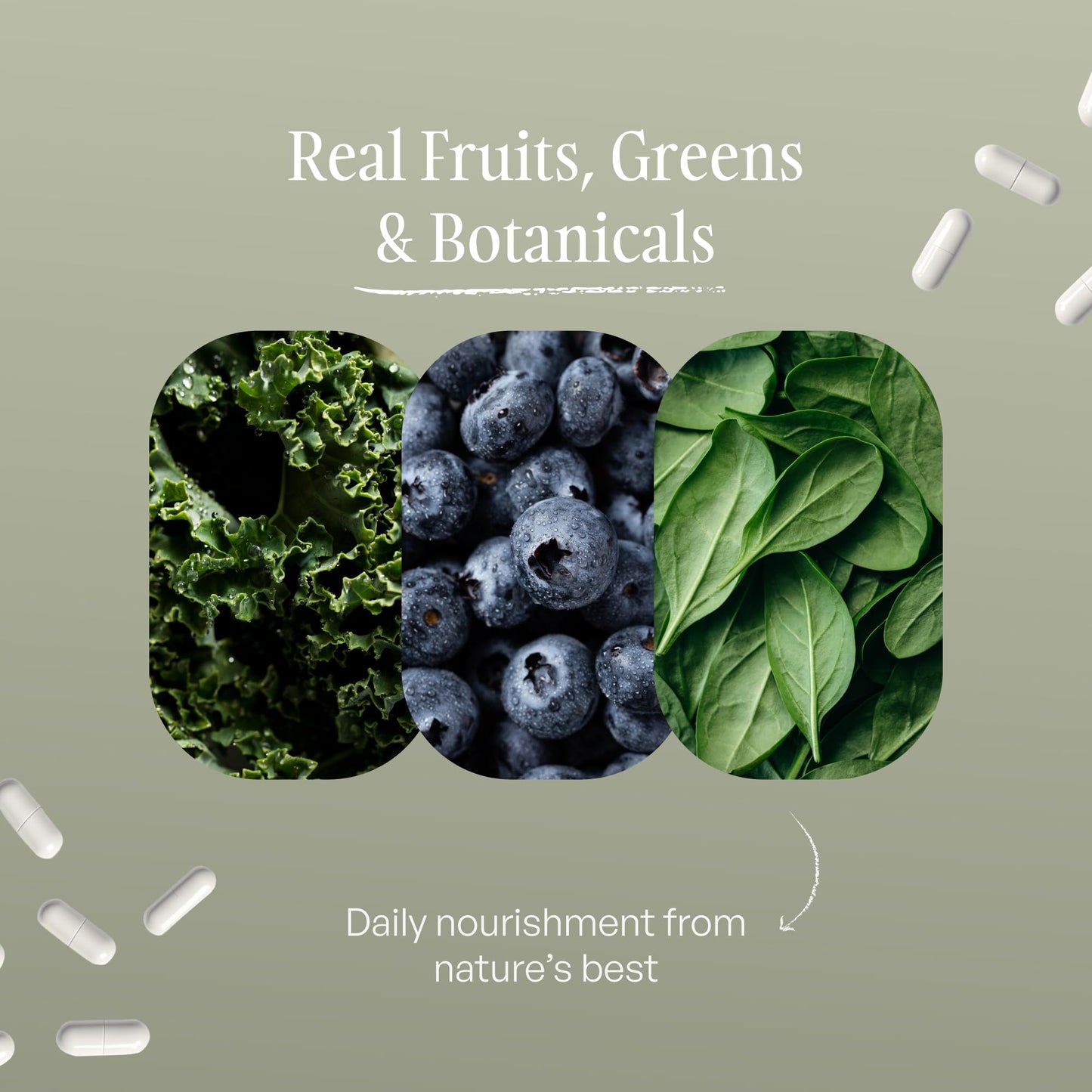 SUBSTANCE Nature's Sustenance Daily Greens, Daily Fruit and Veggies Supplement Capsule 120 Count