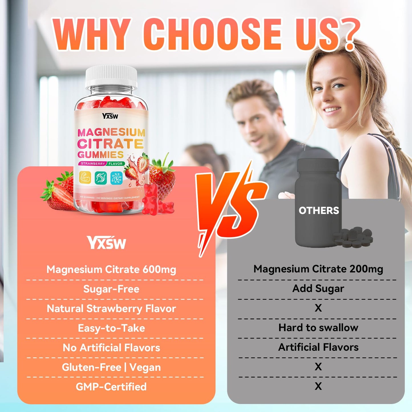 YXSW Magnesium Citrate Gummies 600mg Gummy 120 Count