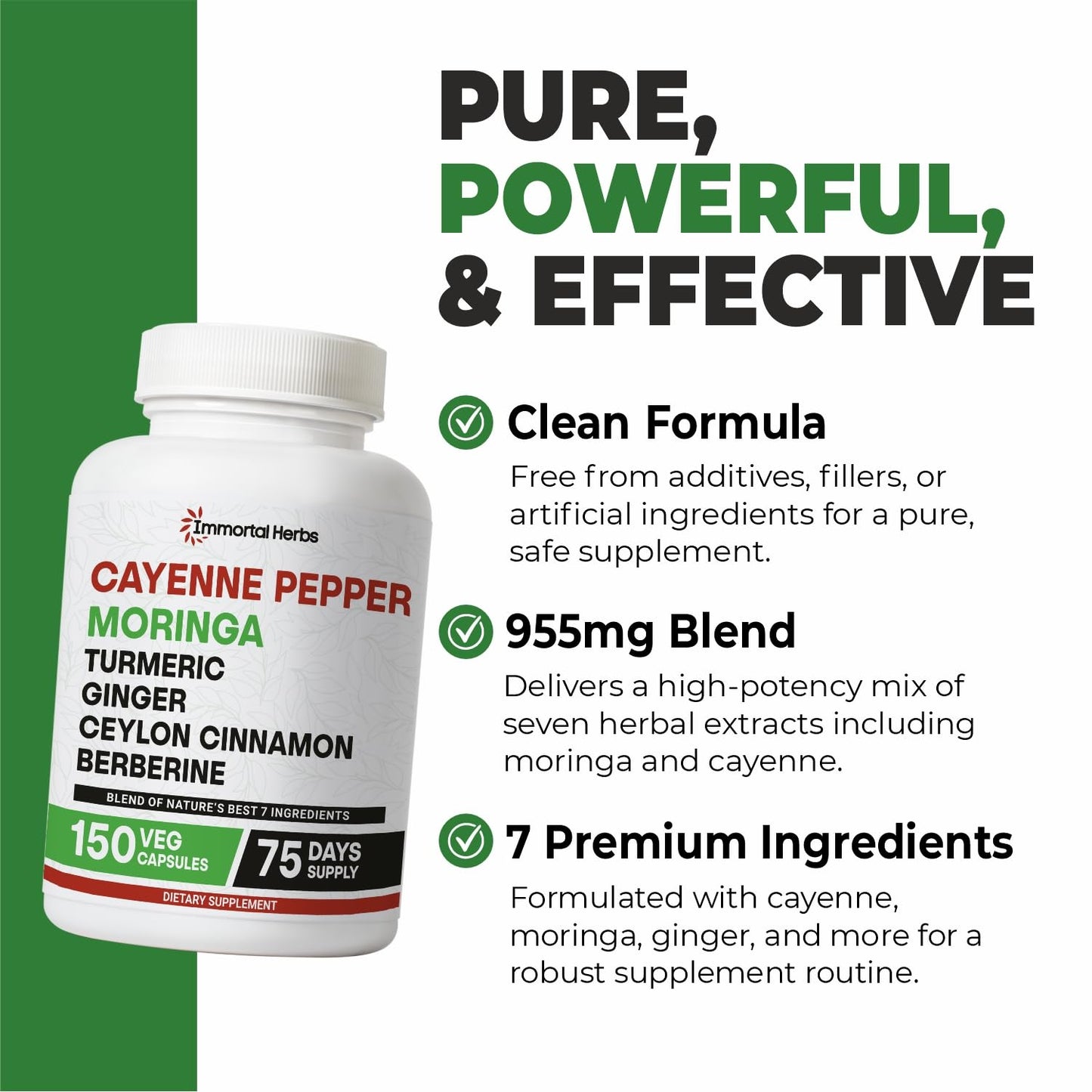 Immortal Herbs Cayenne Pepper Moringa Turmeric Ginger Capsules, 150 Count