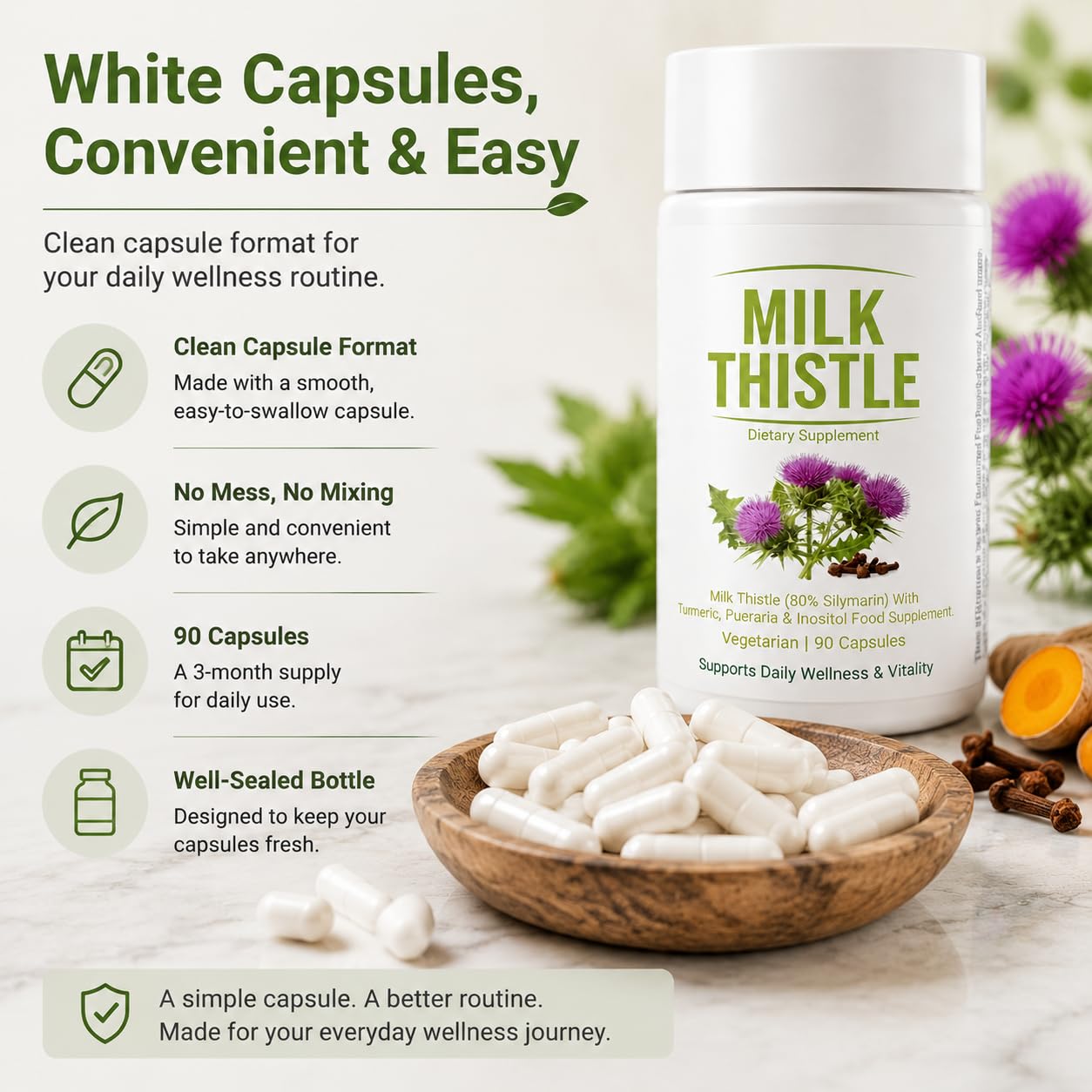 UVORA Milk Thistle Liver Detox, Vegan Support Capsule, 90 Count