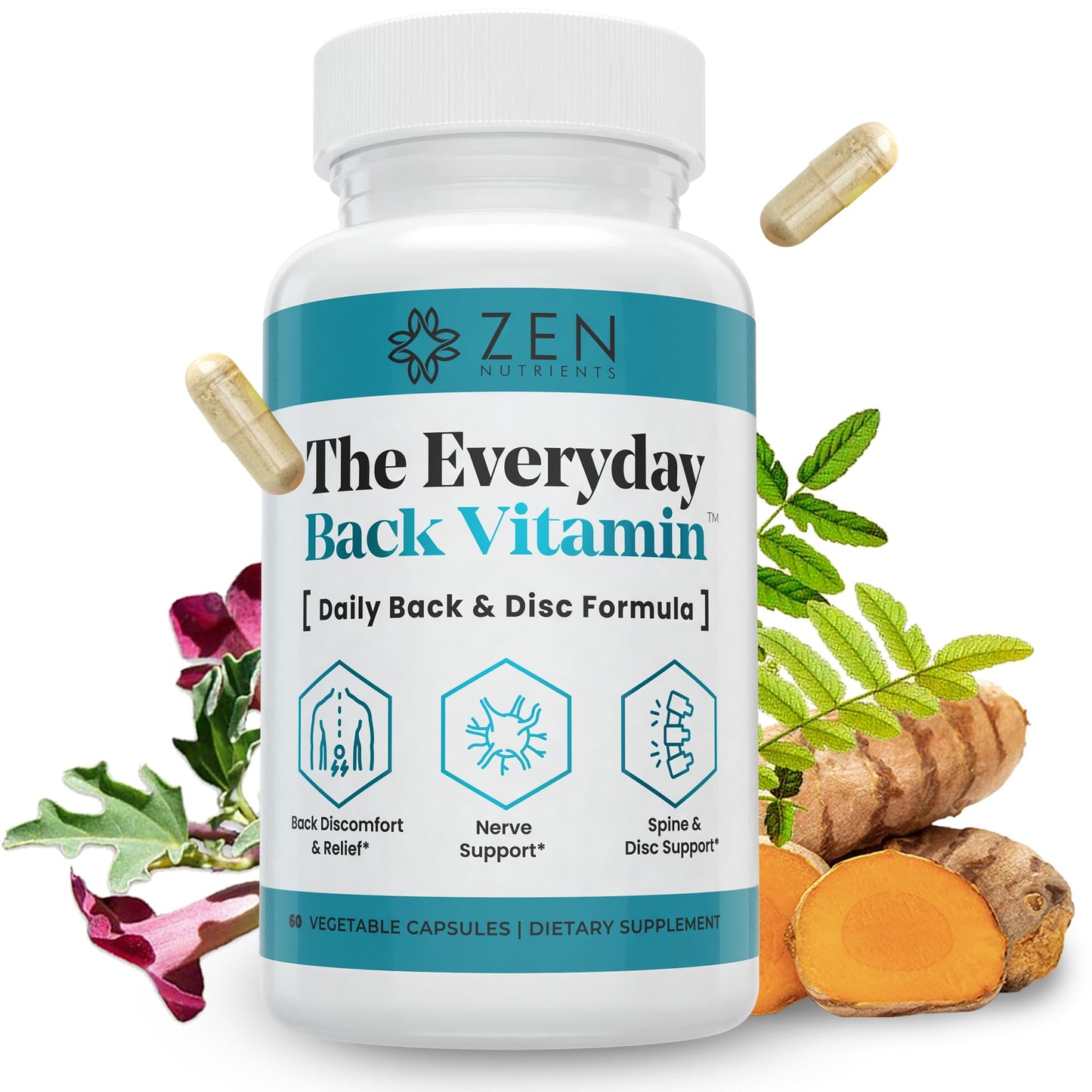 Zen Nutrients The Everyday Back Vitamin for Lower Back Relief & Nerve Function Support Supplement - Back, Disc and Nerve Relief with Alpha Lipoic Acid, Turmeric & Glucosamine, 60 Capsules