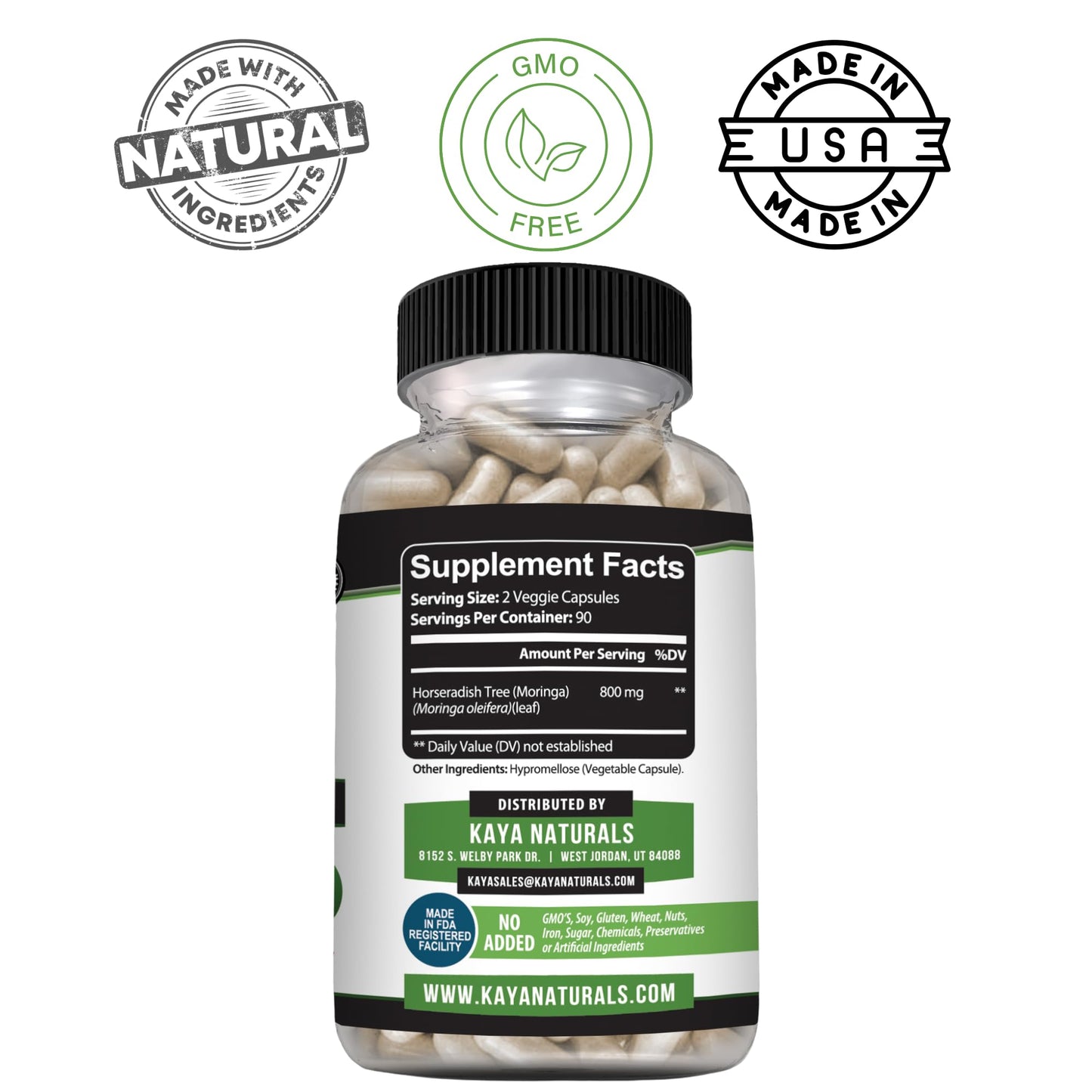 Kaya Naturals Moringa Leaf Extract Capsule 180 Count