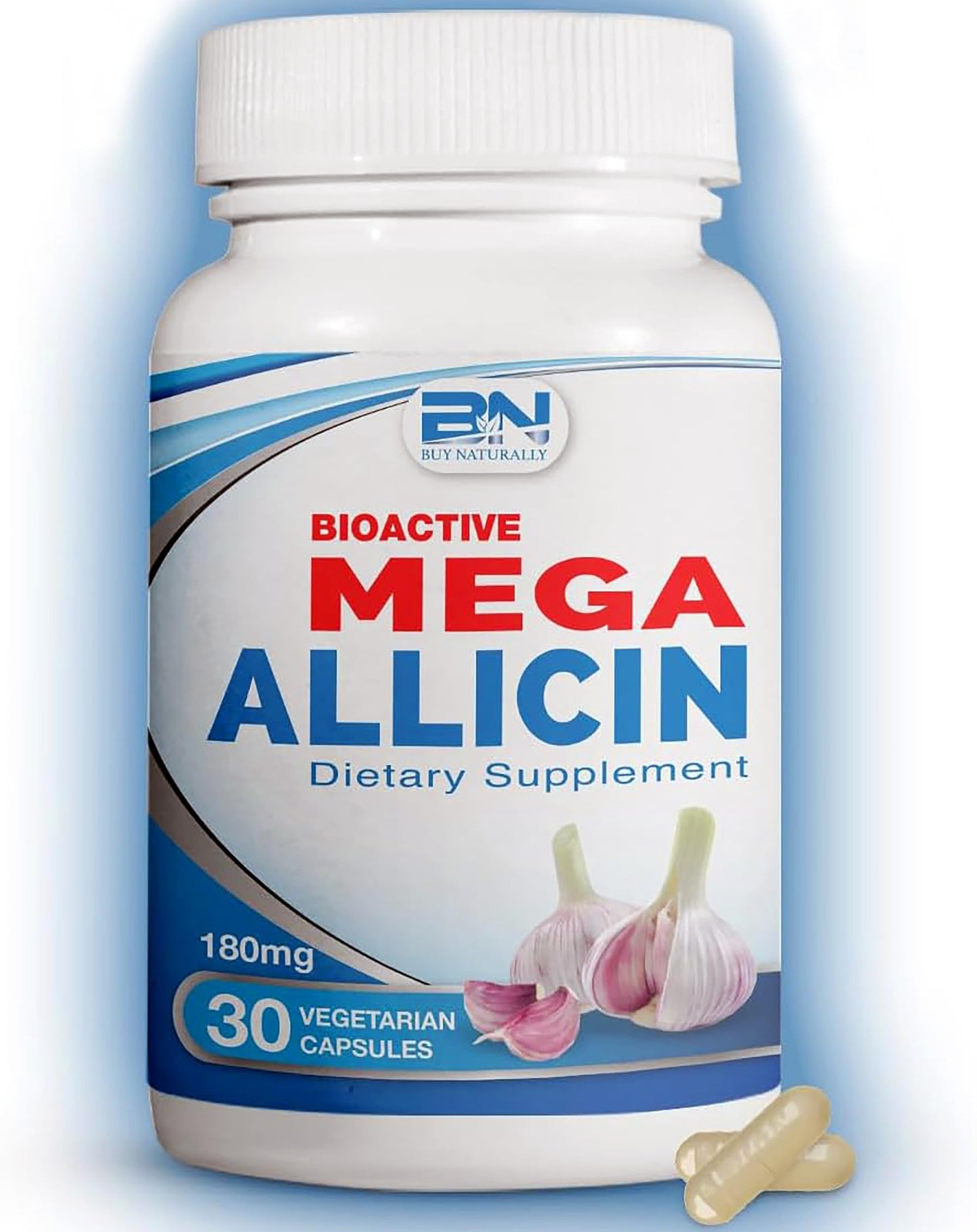 BuyNaturally Allicin Supplement 100% Stabilized from Garlic, Odor-Controlled Extract Capsule 30 Count