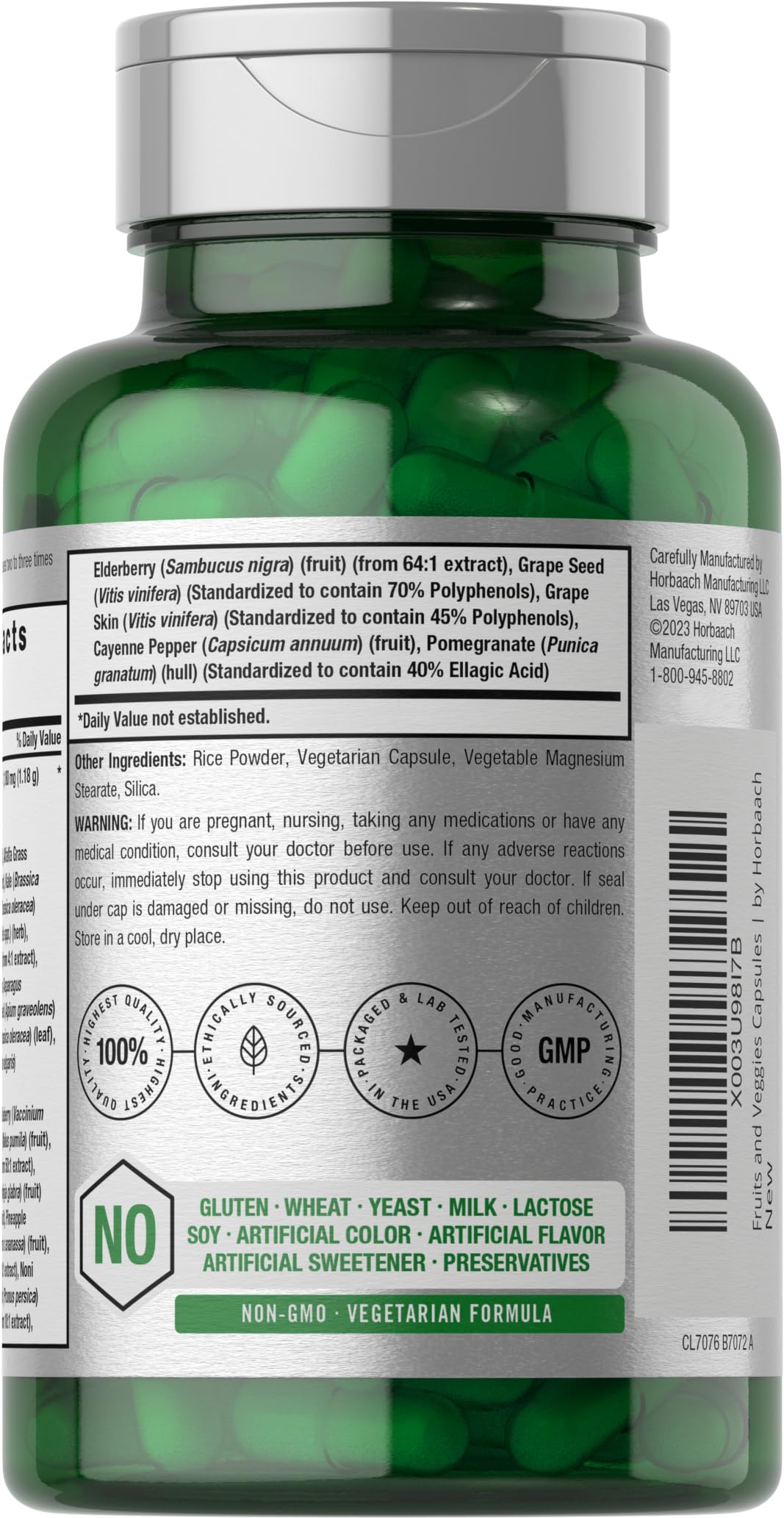 Horbäach Mega Fruits and Veggies Supplement Capsule, 100 Count