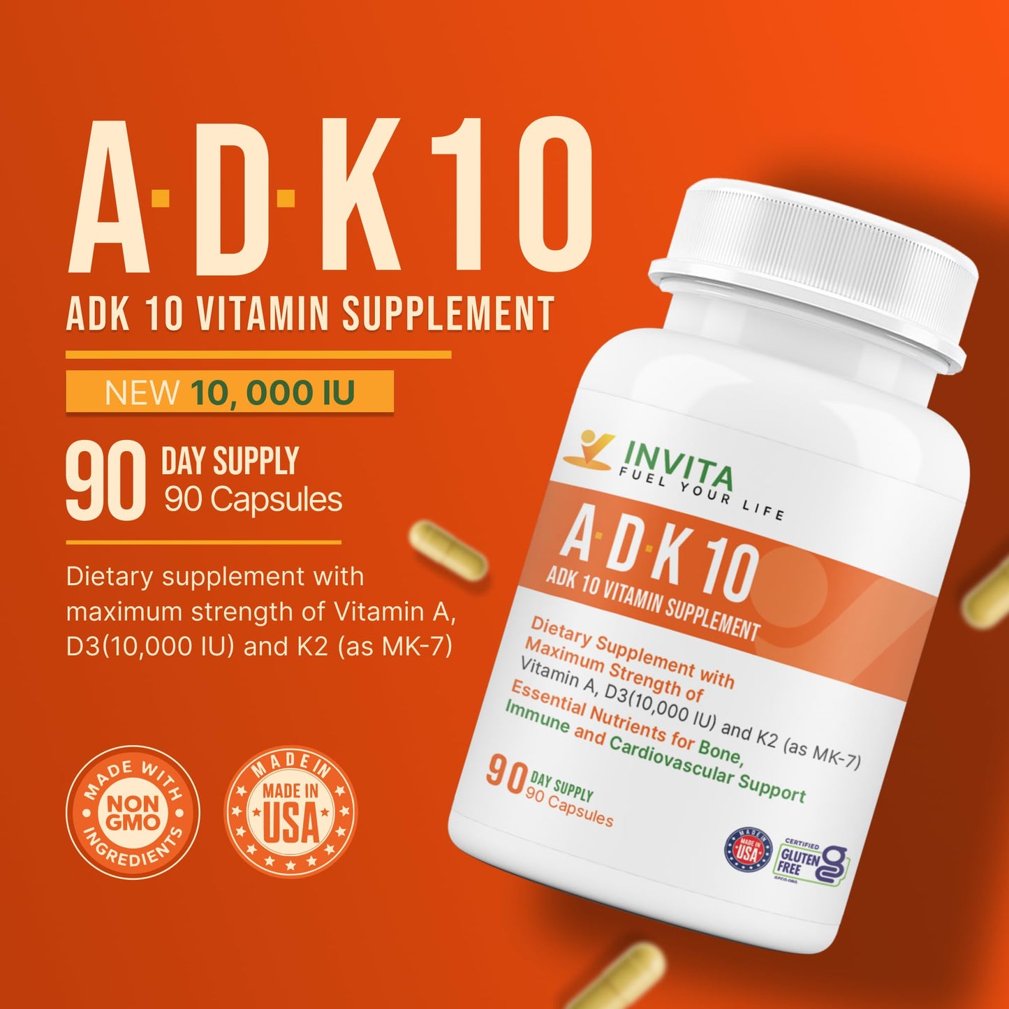 INVITA ADK 10 Vitamin Supplement Capsule, 90 Count