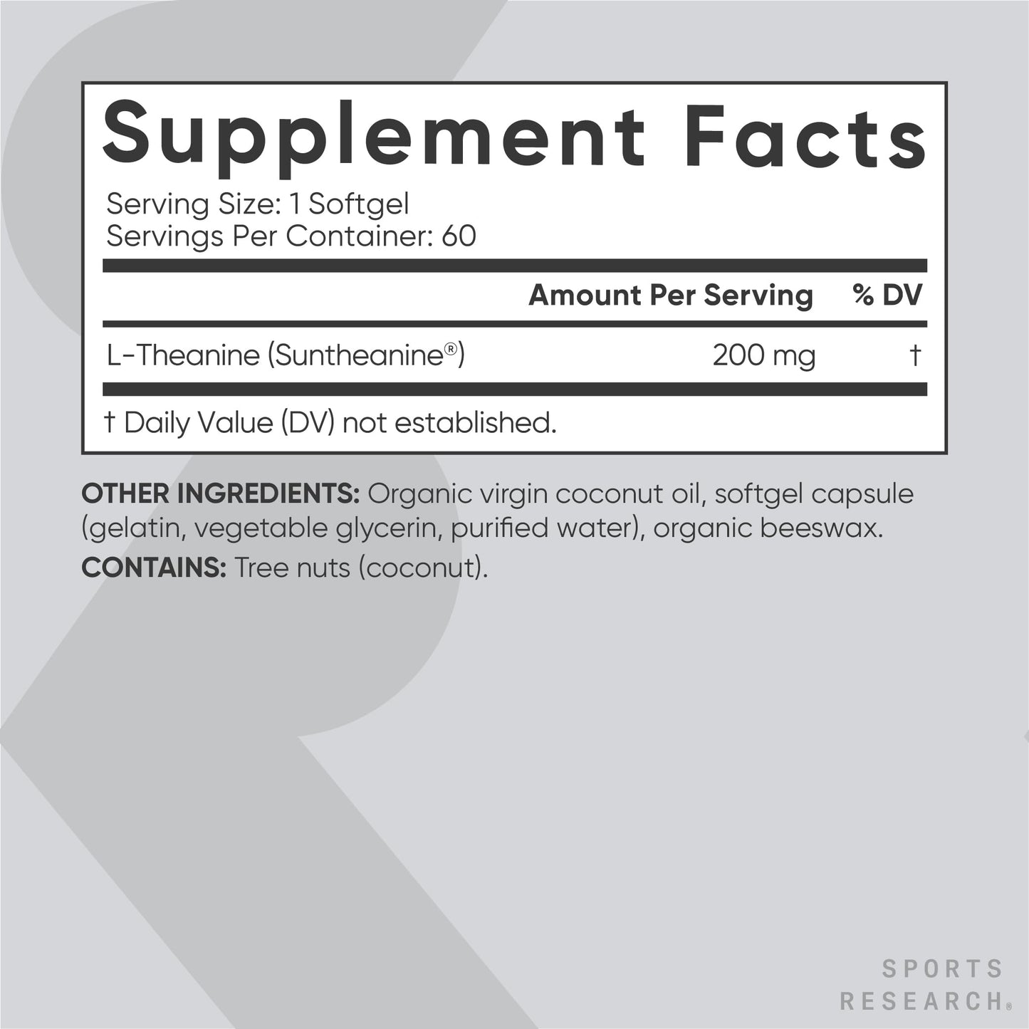 Sports Research L-Theanine 200mg with Suntheanine® Softgels 60