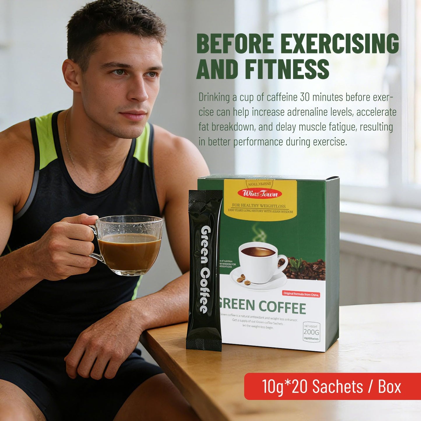 Wins Town Slimming Green Coffee Powder, 20 Sachets