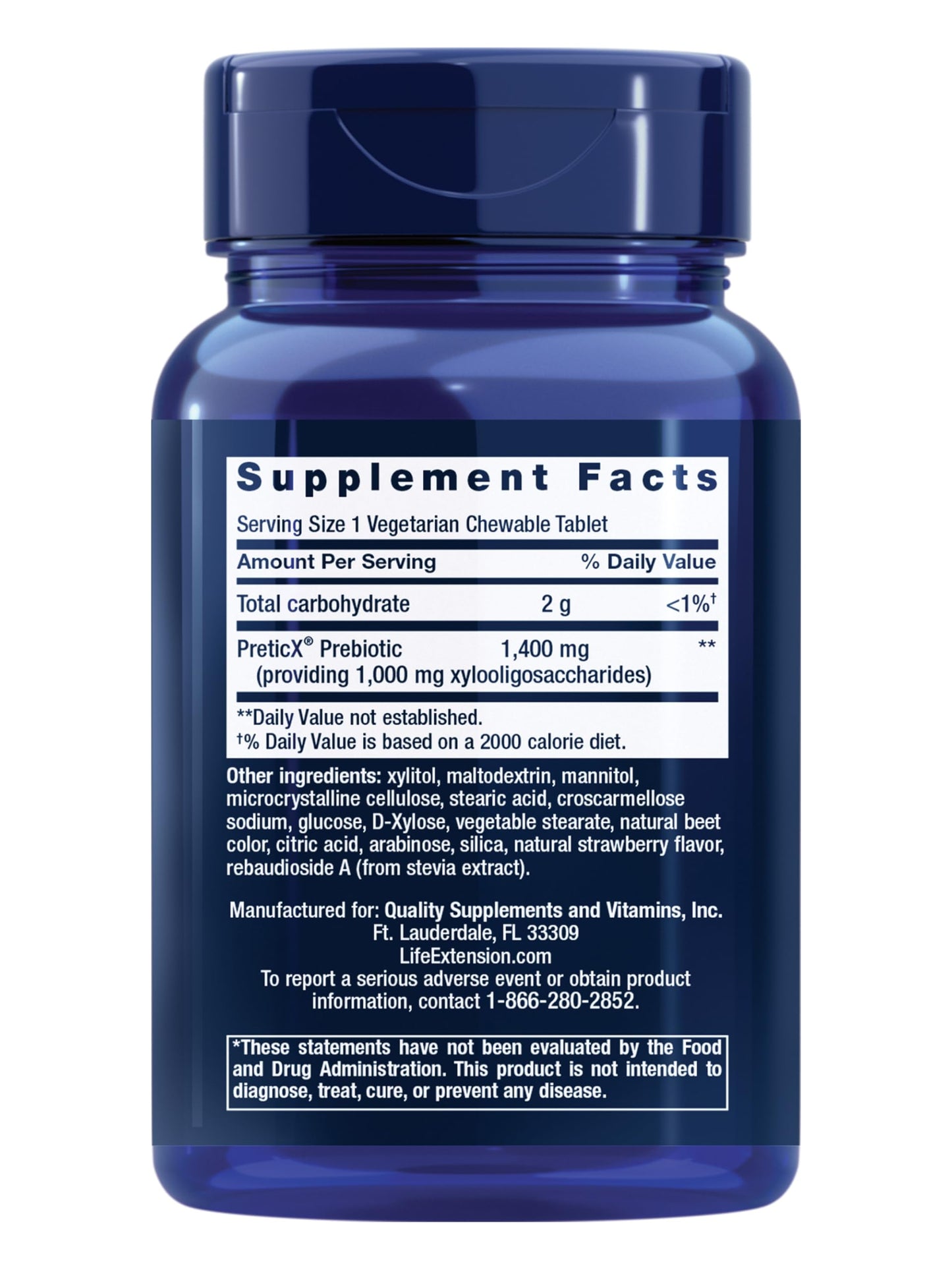 Life Extension FLORASSIST Prebiotic Chewable Tablets (Strawberry), 1000 mg Xylooligosaccharides, 60 Chewable Tablets
