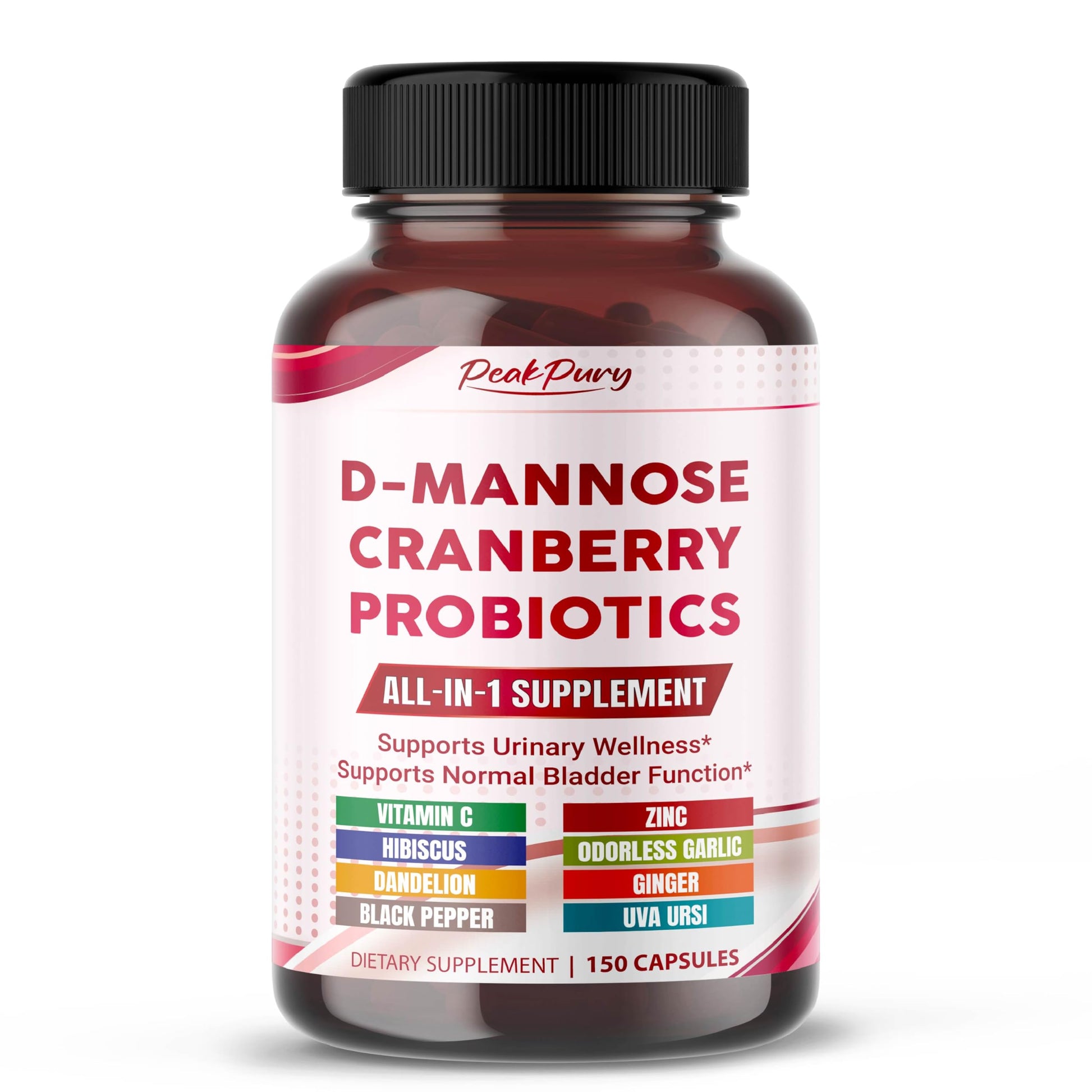 PEAKPURY D-Mannose with Cranberry, Probiotics & Uva Ursi All-in-1 Urinary Tract & Bladder Health 75 Capsules