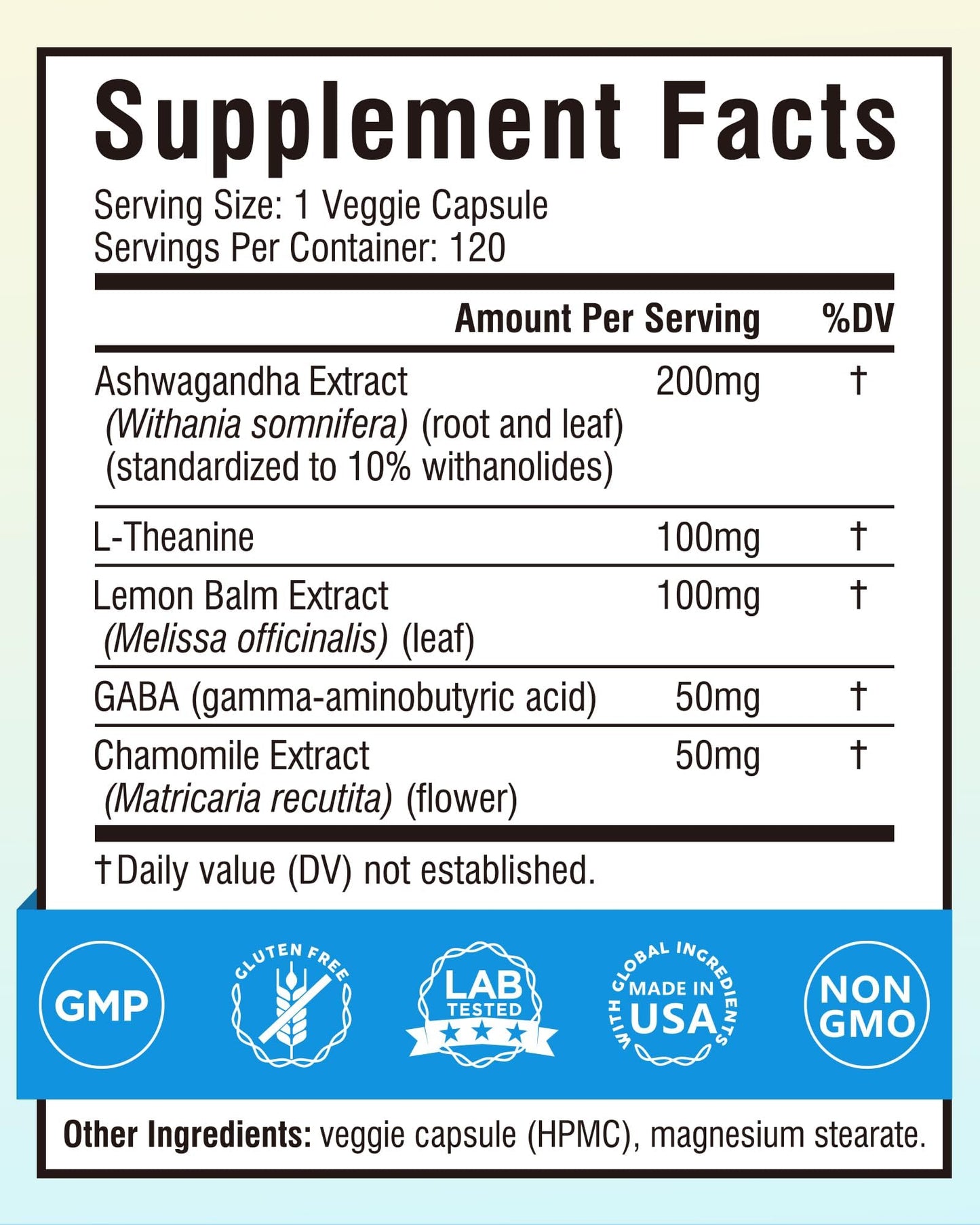 Terranics Ashwagandha L-Theanine Supplement for Stress Relief 120 Vegan Capsules