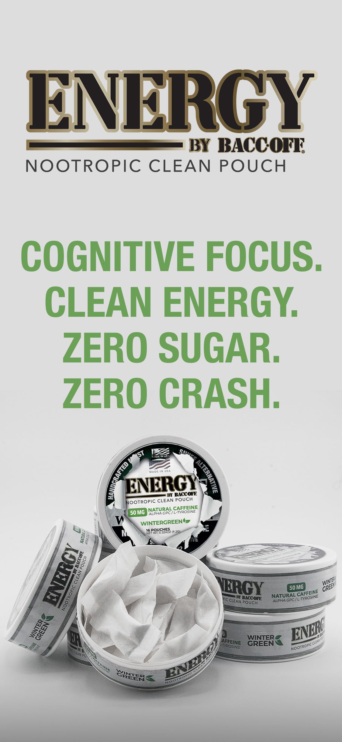 BACC OFF Energy Wintergreen Nootropic Capsules, 80 Count
