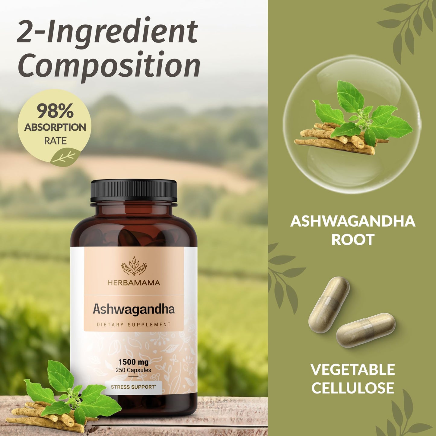 HERBAMAMA Ashwagandha 1500 mg, 250 Capsules