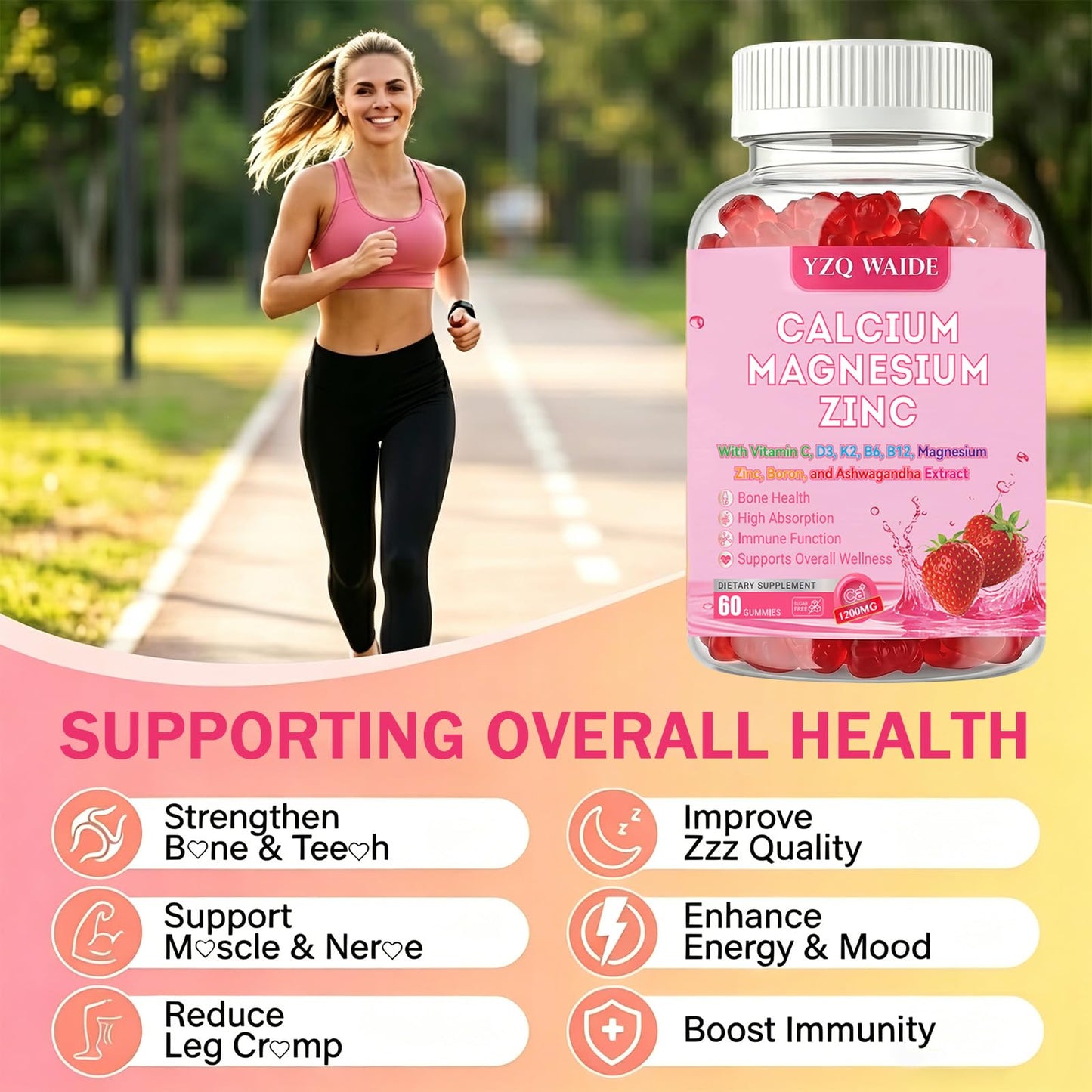 YZQ WAIDE Calcium Magnesium Zinc Gummies 60 Gummies
