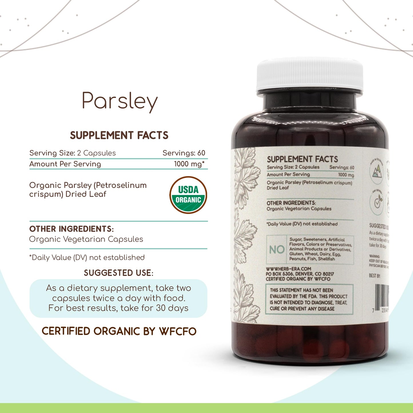 HerbEra Parsley USDA Organic Capsules, 120 Count
