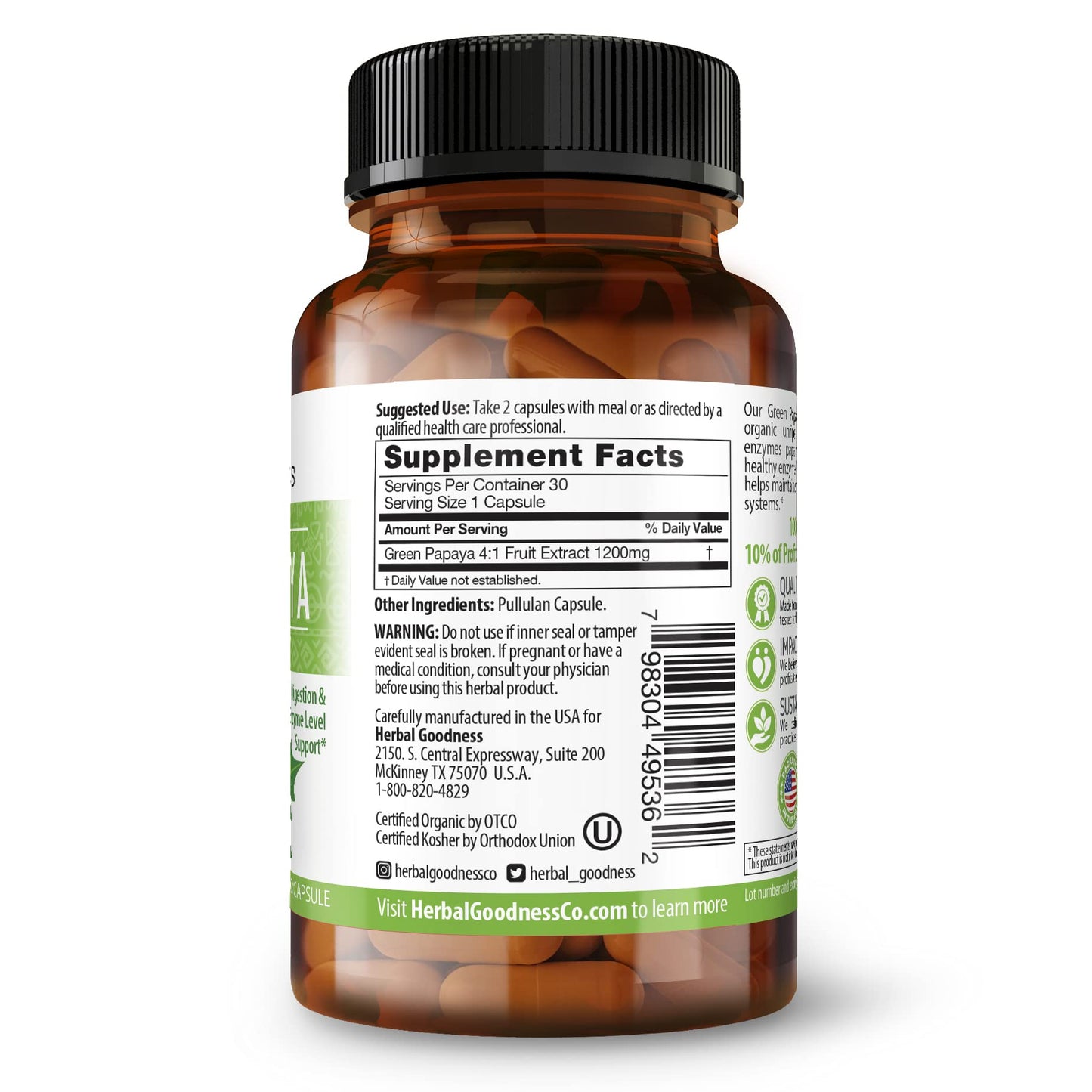 Herbal Goodness Green Papaya Fruit Extract Capsules 60 Count