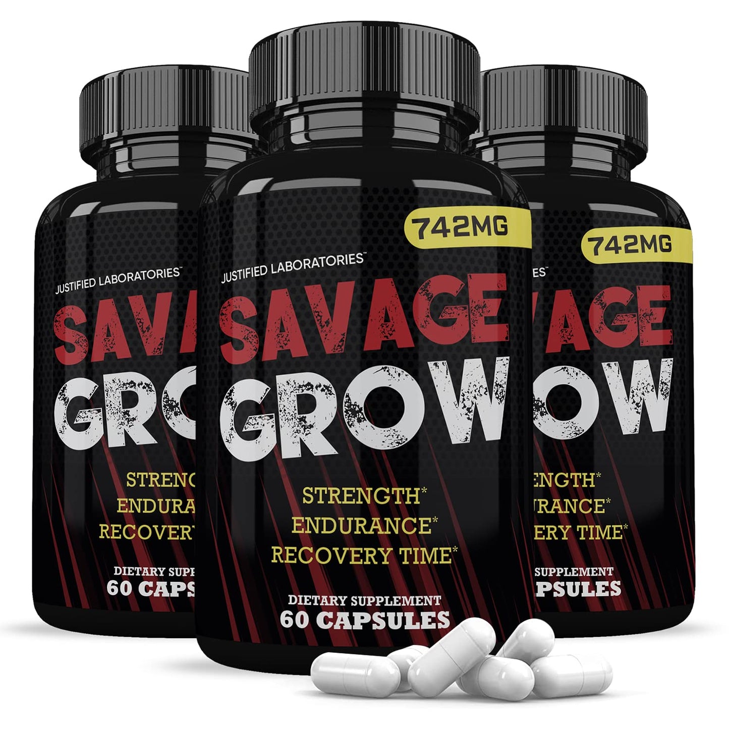 Justified Laboratories Savage Grow 742MG All Natural Advanced Men's Health Formula 180 Capsules