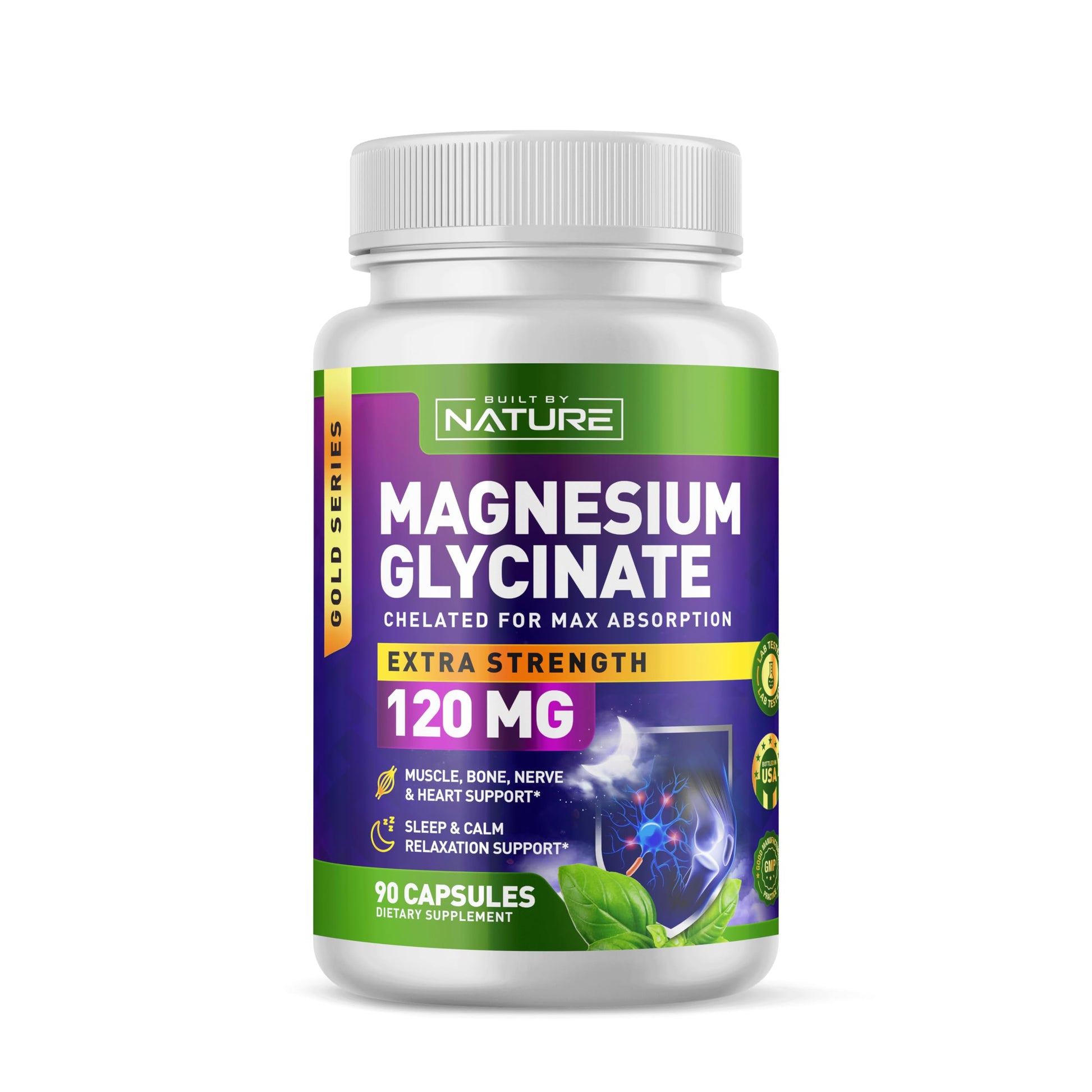 Built By Nature Magnesium Glycinate Chelated for High Absorption Capsules, 90 Capsules