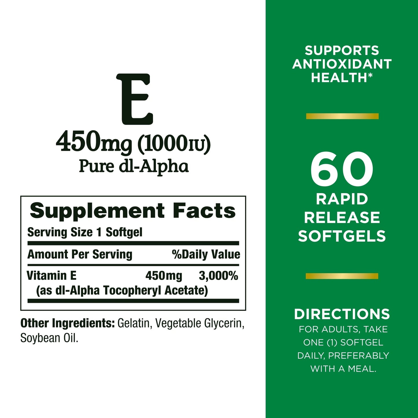 Nature's Bounty Vitamin E 1000 IU Softgels, 180 Softgels