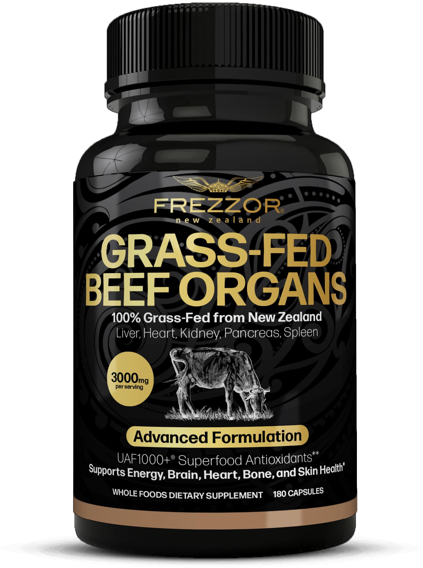 FREZZOR New Zealand 100% Live-Grass-Fed Beef Organs Complex 180 Capsules
