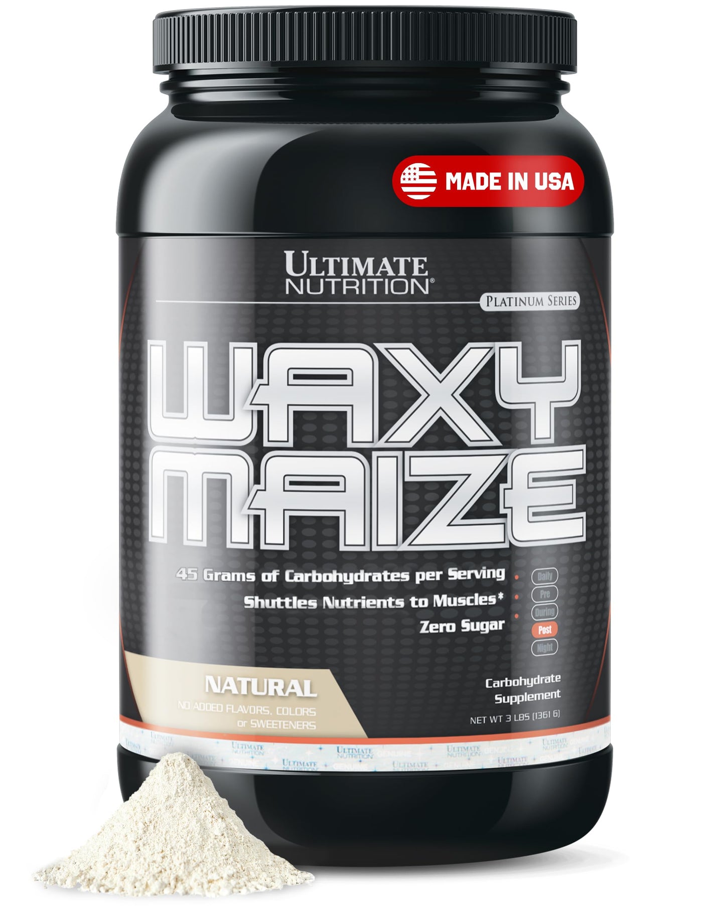 Ultimate Nutrition Carbohydrate Supplement Wazy Maize Unflavored Carb Protein Shake Powder & Muscle Builder for Post Workout - Zero Sugar, No Added Flavors, Colors Or Sweeteners, 3 Pounds