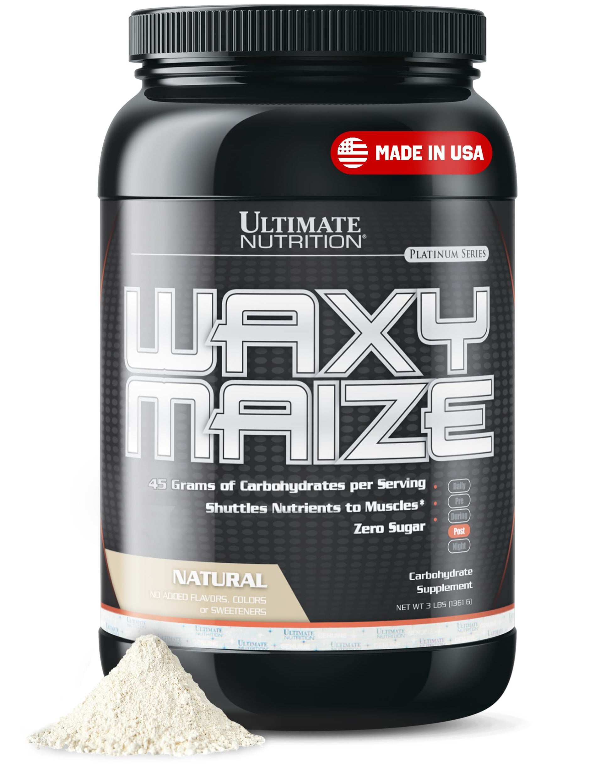 Ultimate Nutrition Carbohydrate Supplement Wazy Maize Unflavored Carb Protein Shake Powder & Muscle Builder for Post Workout - Zero Sugar, No Added Flavors, Colors Or Sweeteners, 3 Pounds