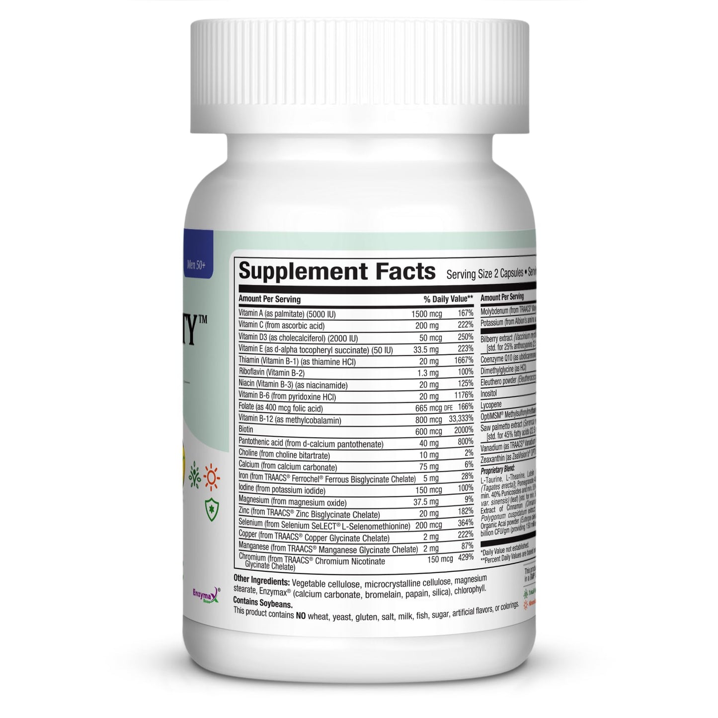 Maxi Health Multivitamin 50 Plus – Daily Multivitamin Over 50 with Vitamin B12, A, D, C, Zinc & Magnesium – Energy, Immune & Heart Support, Non-GMO, 60 Capsules