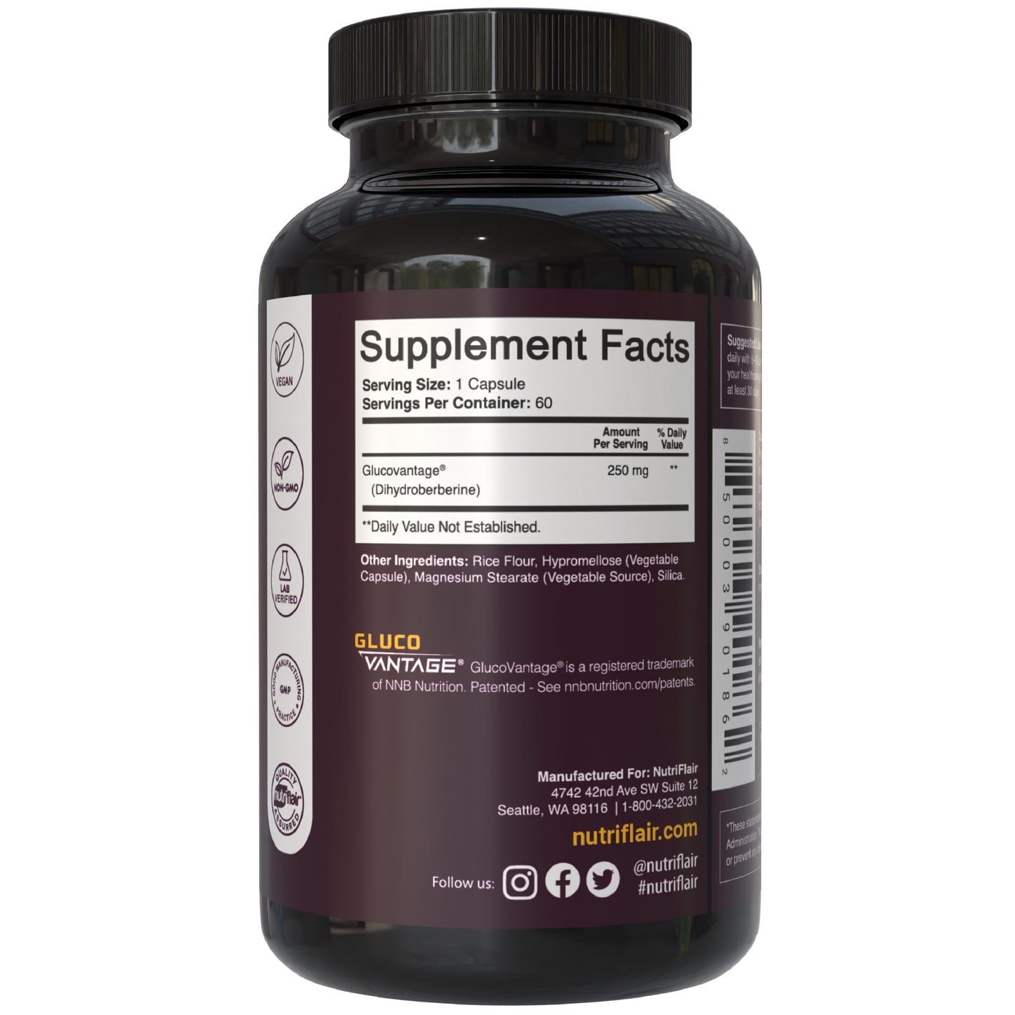 NutriFlair DihydroBerberine 250 mg (GlucoVantage®) Capsules, 60 Count
