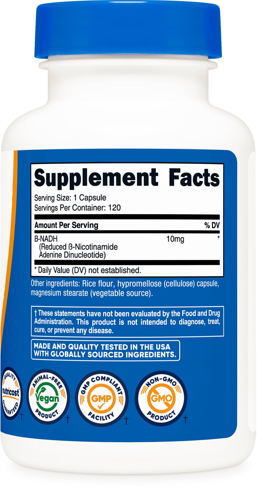Nutricost NADH 10mg Per Serving Capsules, 120 Count