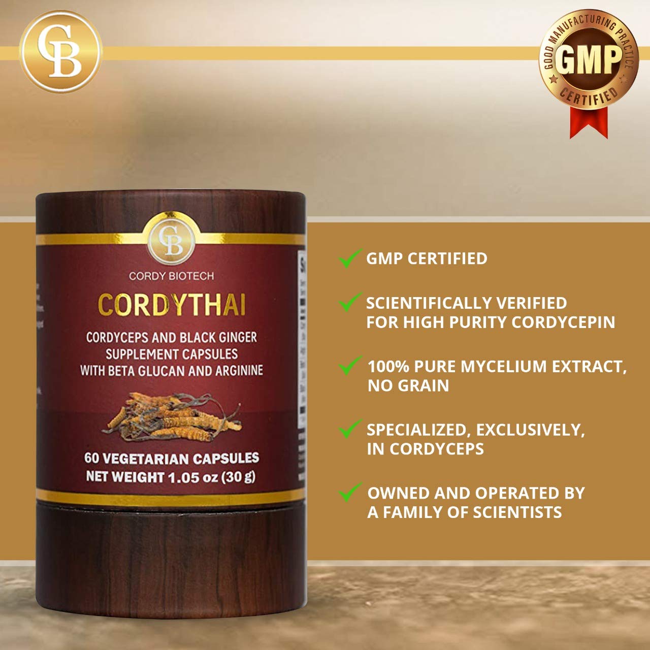 CORDYTHAI Cordyceps Extract and Black Ginger Supplement 60 Capsules
