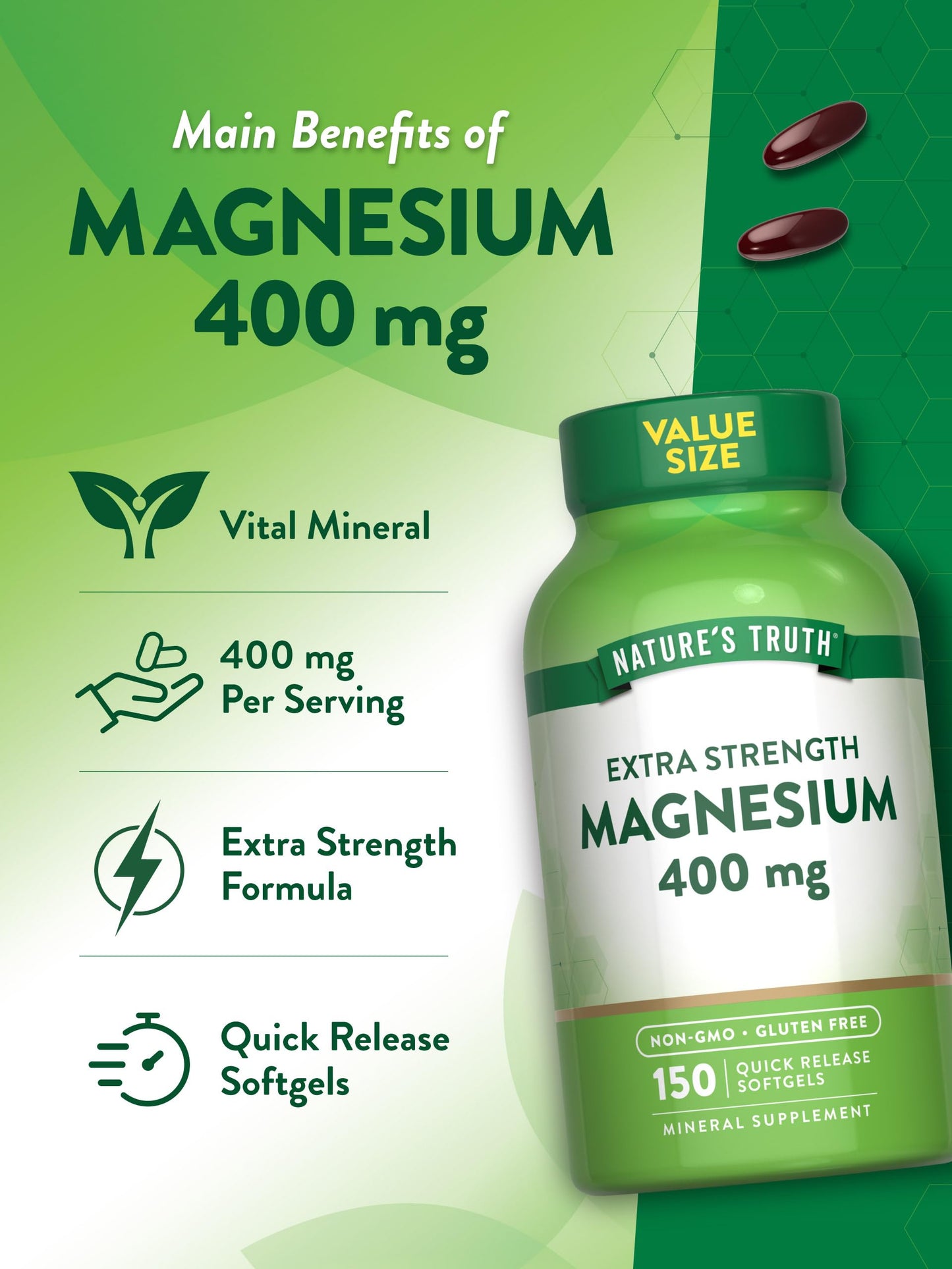 Nature's Truth Magnesium Supplement Softgels 150 Count