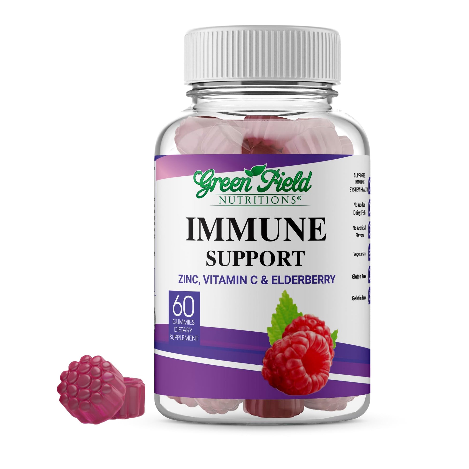 GREEN FIELD NUTRITIONS Halal Immune Support Elderberry Gummies, 60 Count