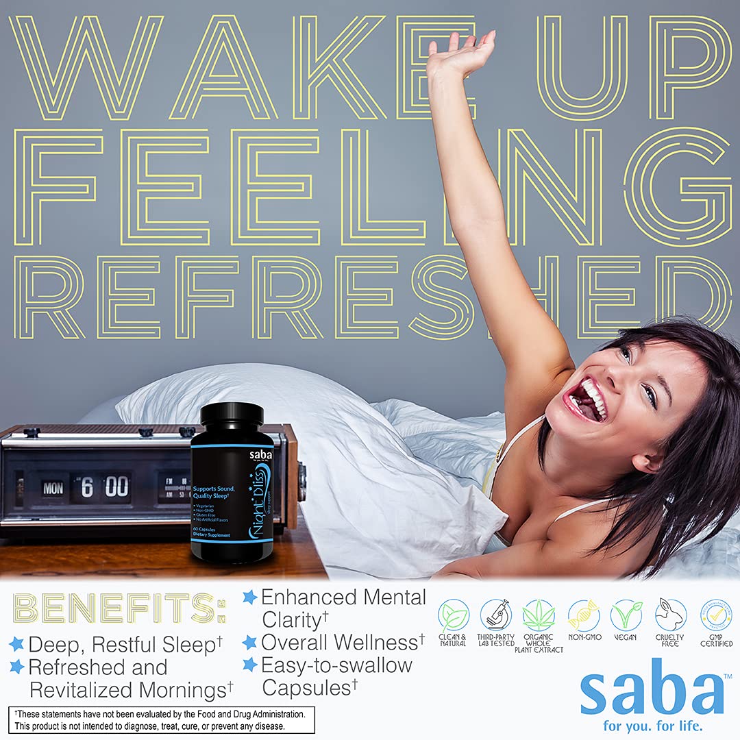 Saba Night Bliss Natural Sleep Aid Capsules, 60 Count