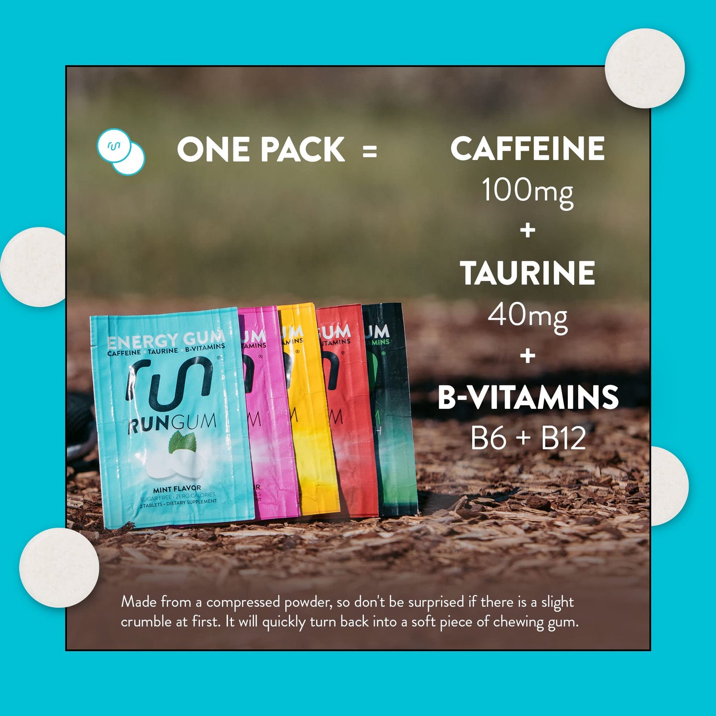 Run Gum Mint Flavor Caffeinated Energy & Focus Gum Chewable, 24 Pieces