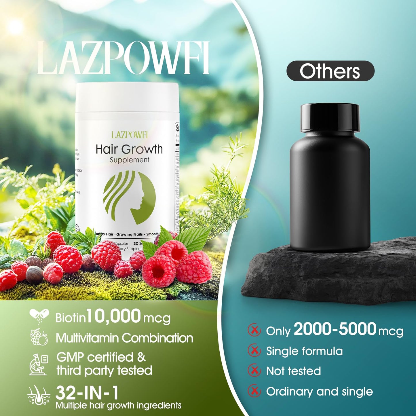 Lazpowfi Hair Growth Supplement Capsule, 120 Capsules