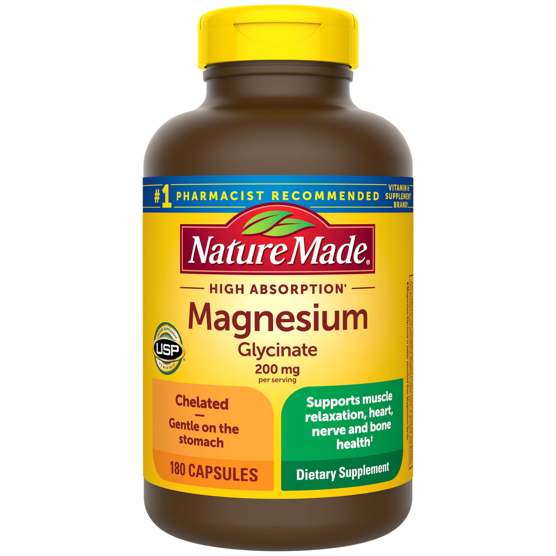 Nature Made Magnesium Glycinate 200 mg Capsules, 180 Count