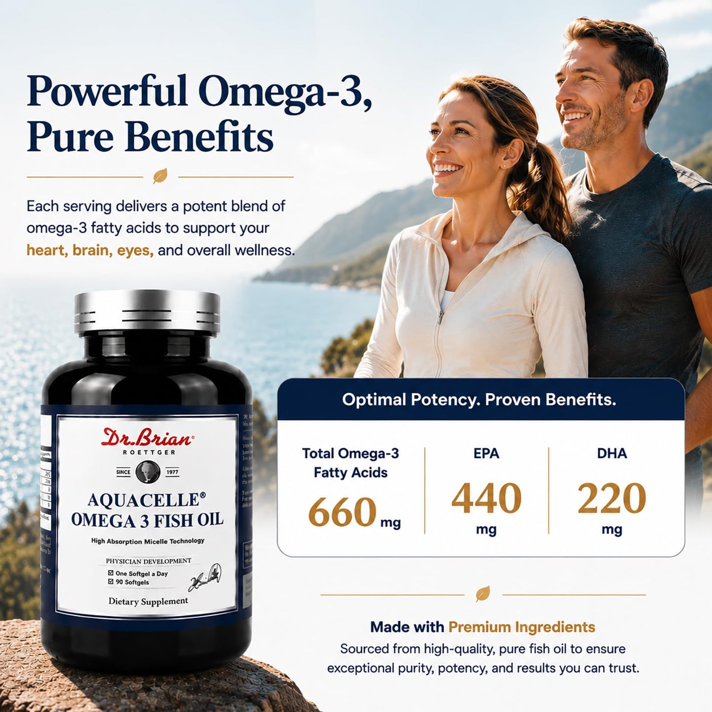 DR.BRIAN ROETTGER Dr. Brian Aquacelle Omega 3 Fish Oil 660mg, 440mg EPA & 220mg DHA, Capsules 90