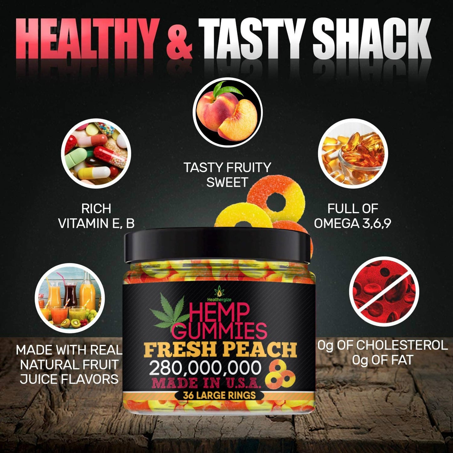 Healthergize Hemp Gummies Chewable 36 Count