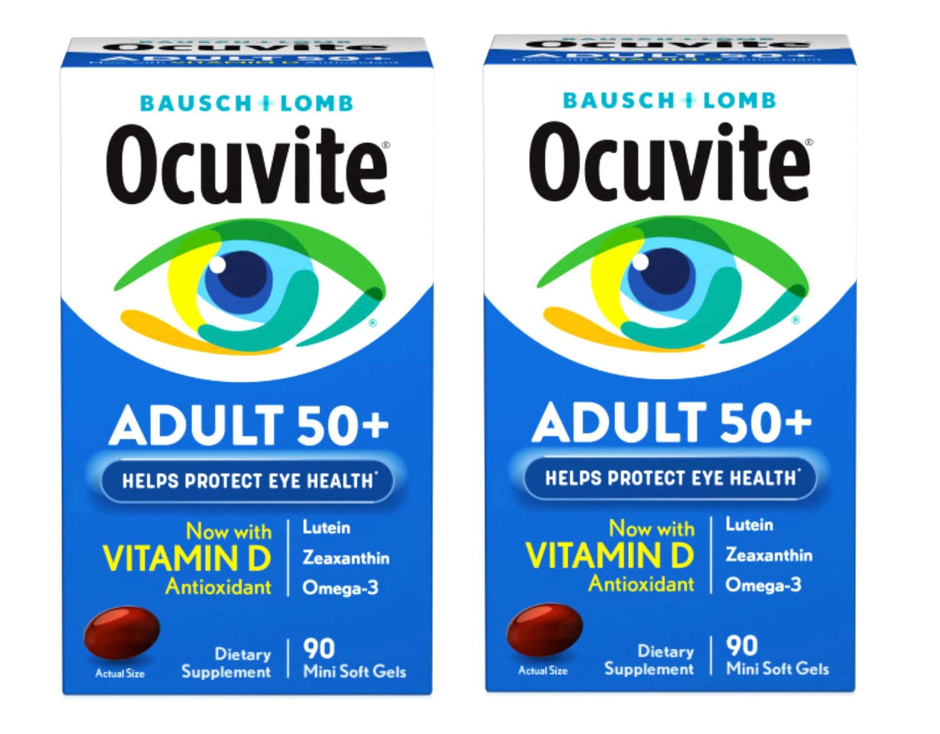 Bausch + Lomb Ocuvite Adult 50+ Eye Health Vitamins and Minerals with Lutein, Zeaxanthin and Omega-3 Softgels, 90 Count