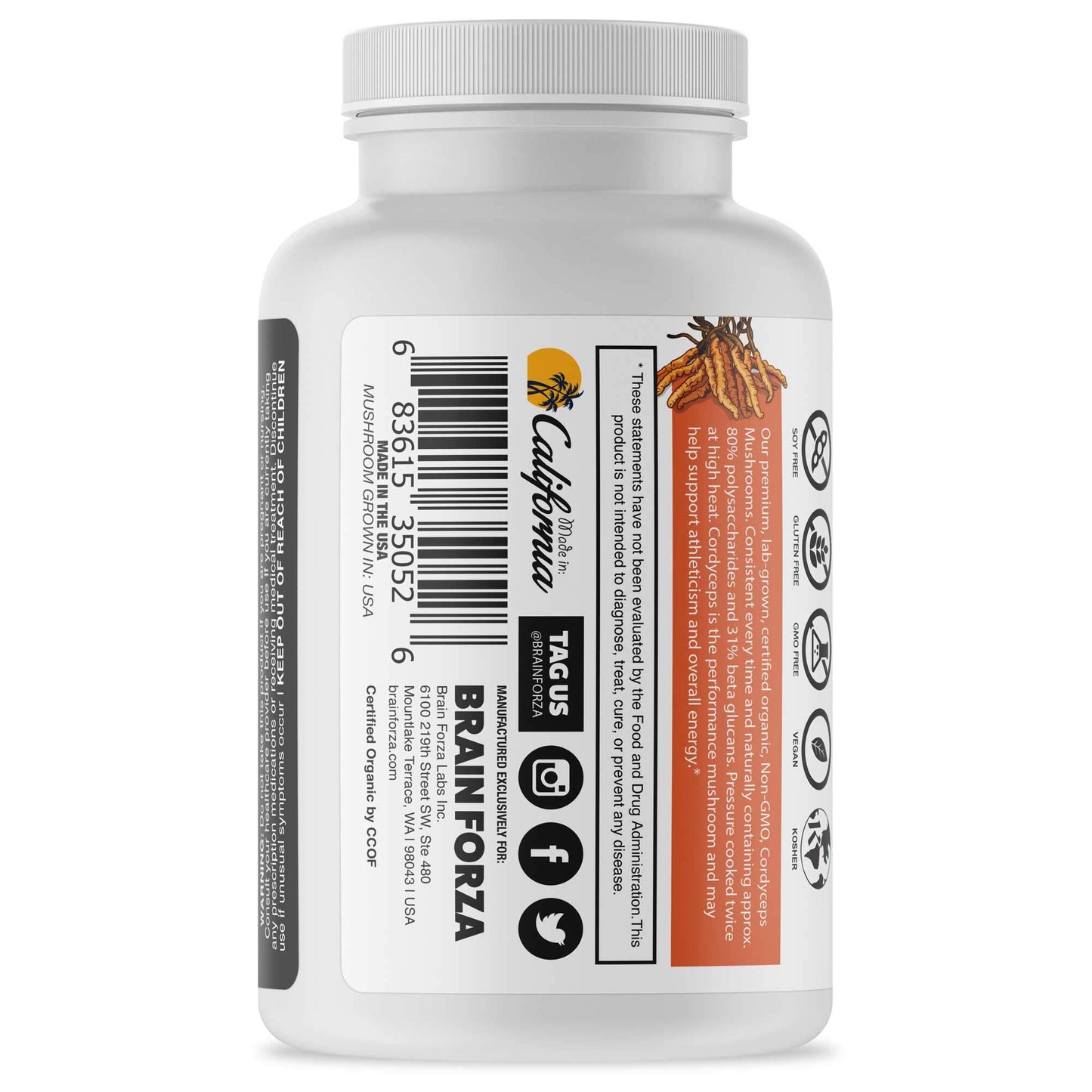 Brain Forza Organic Cordyceps Sinensis Capsules 90 Count