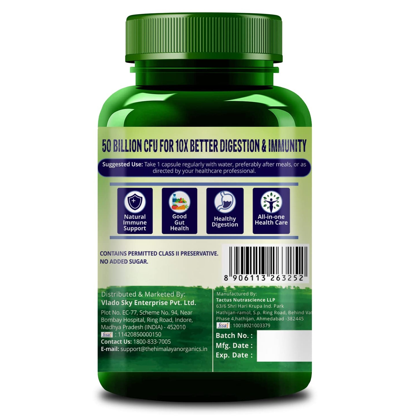 Himalayan Organics Probiotics 50 Billion CFU 150mg with Prebiotics, 60 Veg Capsules