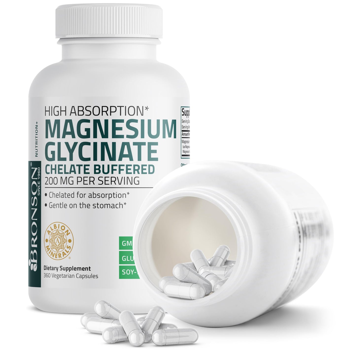 Bronson Magnesium Glycinate 200 mg Chelated High Absorption, 360 Capsules