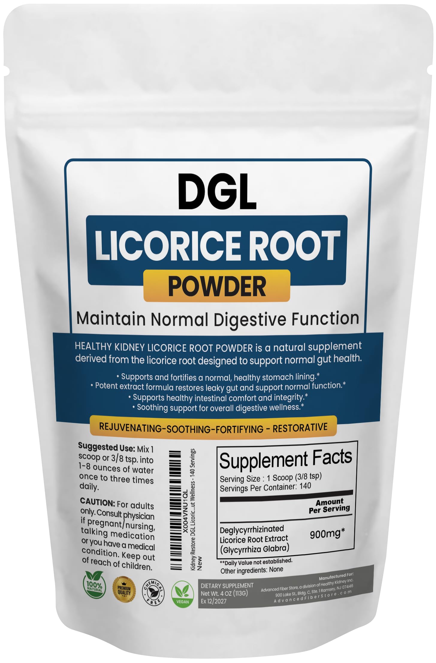 Kidney Restore DGL Licorice Root Powder Supplement, 4 Ounce