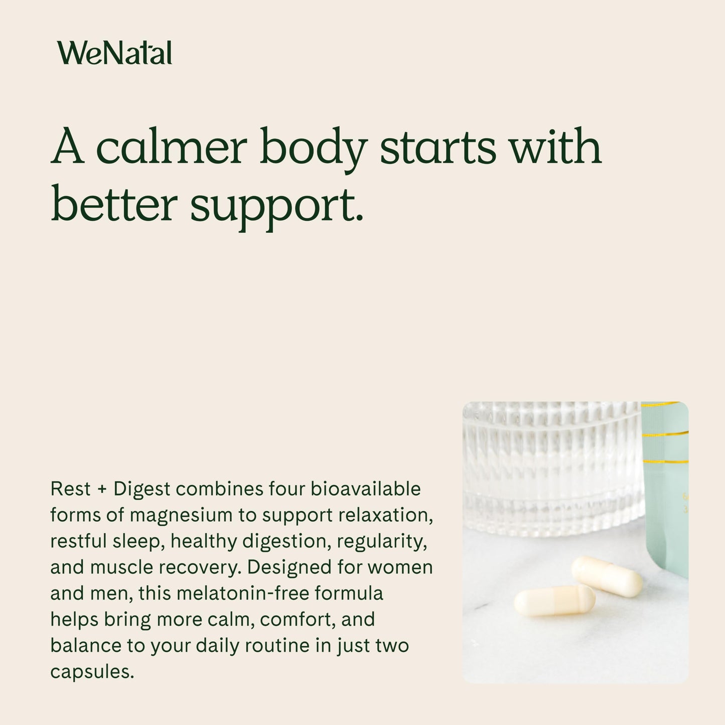 WeNatal Rest + Digest Magnesium – Sleep, Mood & Stress Support, 60 Capsules