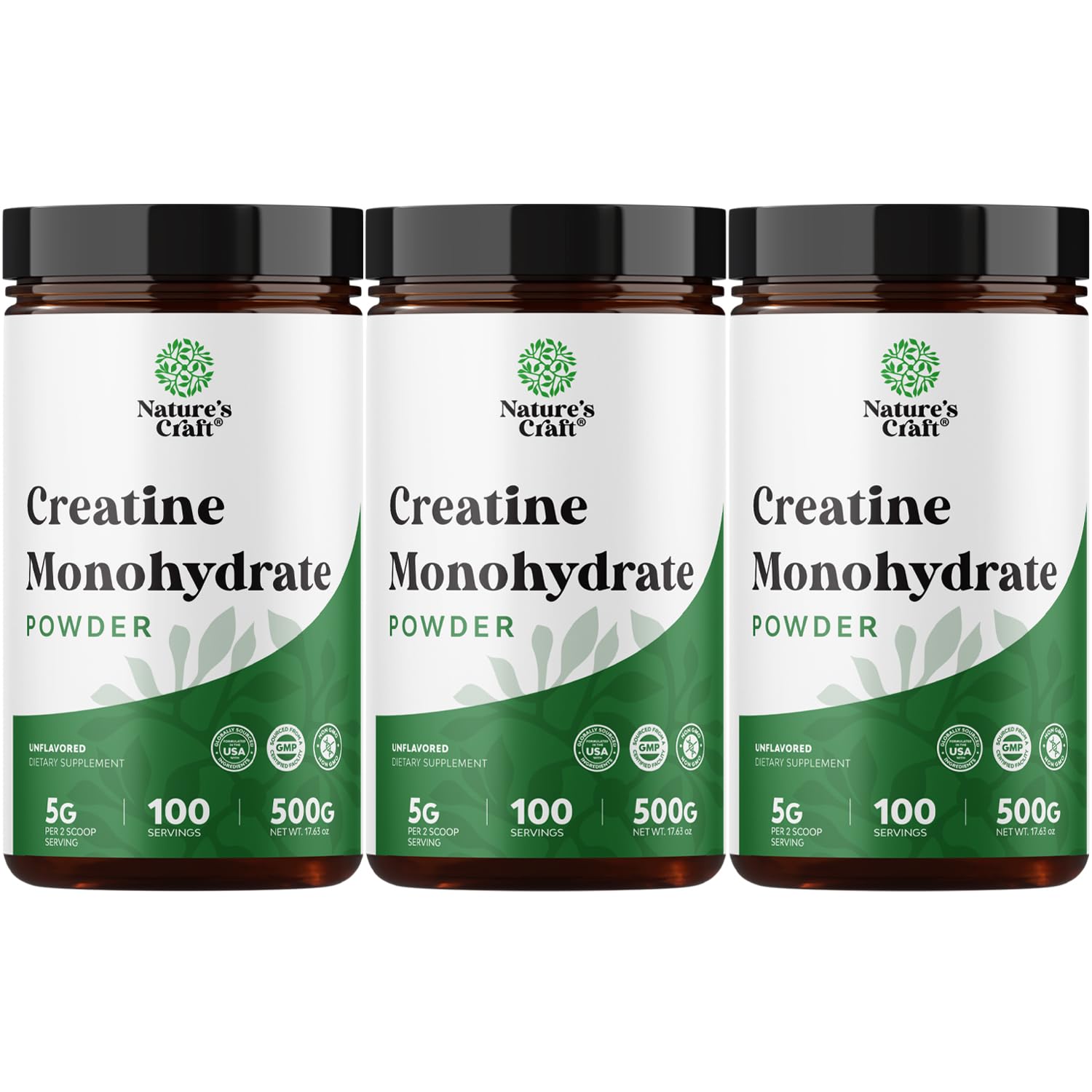 Natures Craft Micronized Creatine Monohydrate Powder, 3 Pack
