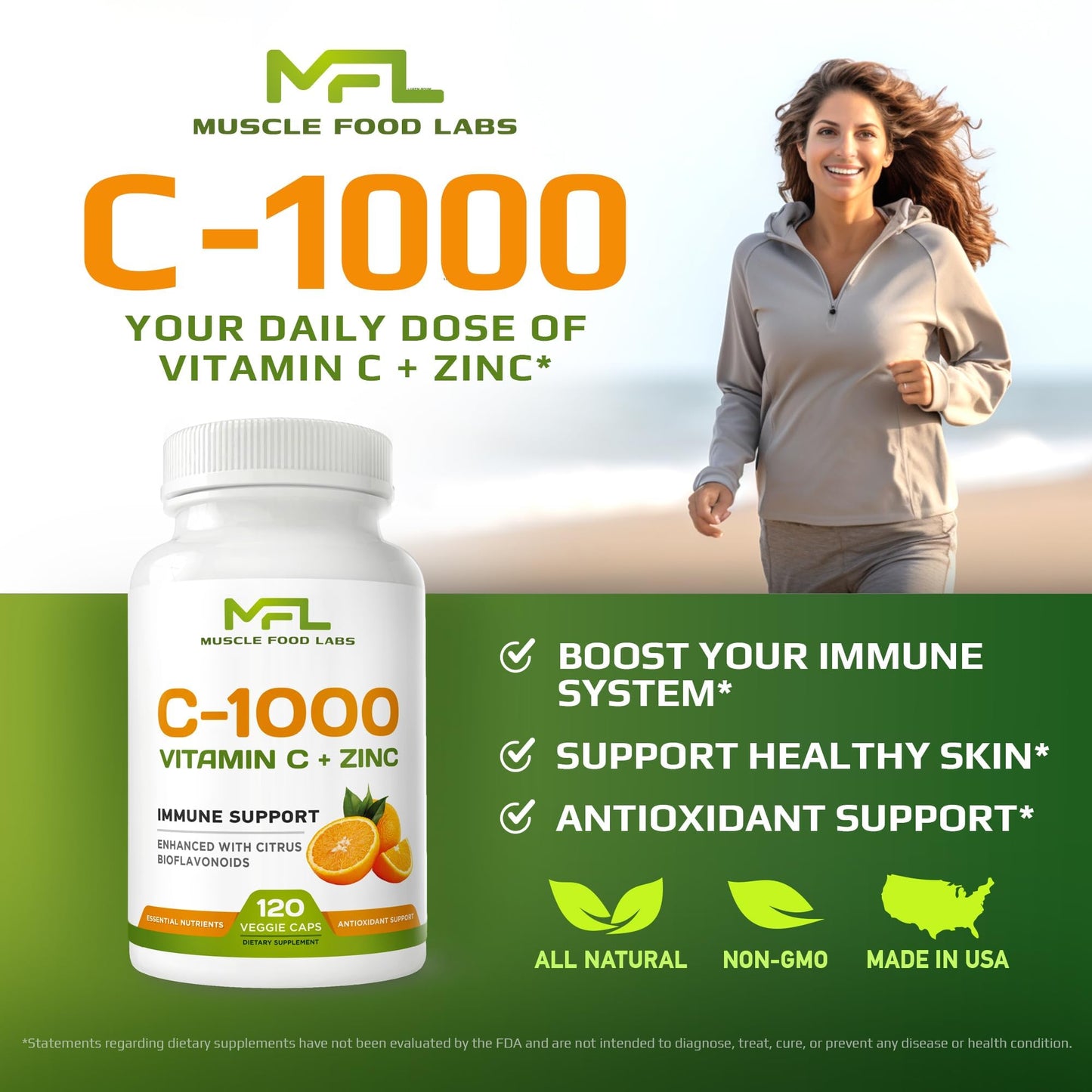 MUSCLE FOOD LABS Vitamin C + Zinc C-1000, 120 Capsules