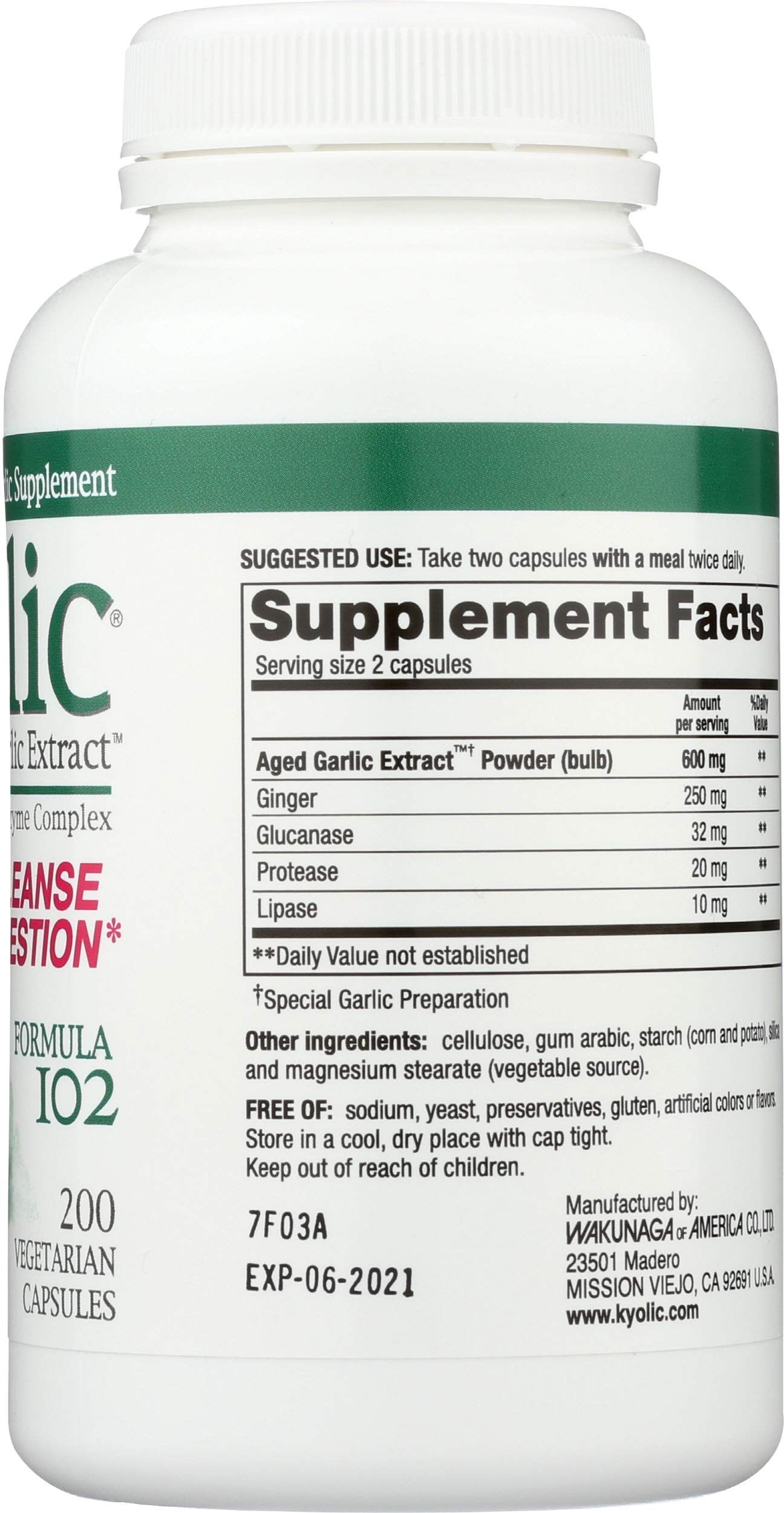 Kyolic Aged Garlic Extract, Cleanse & Digestion, Formula 102 Capsules 1 Count